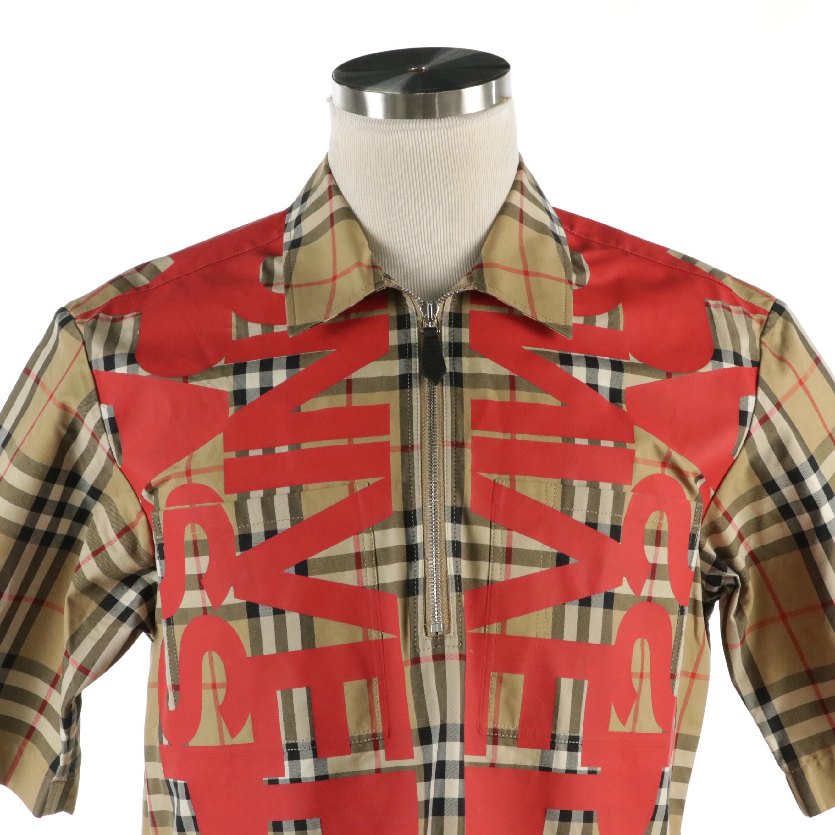 Men's Burberry Hadleigh Check Half-Zip Polo Shirt in "Archive Beige" Cotton