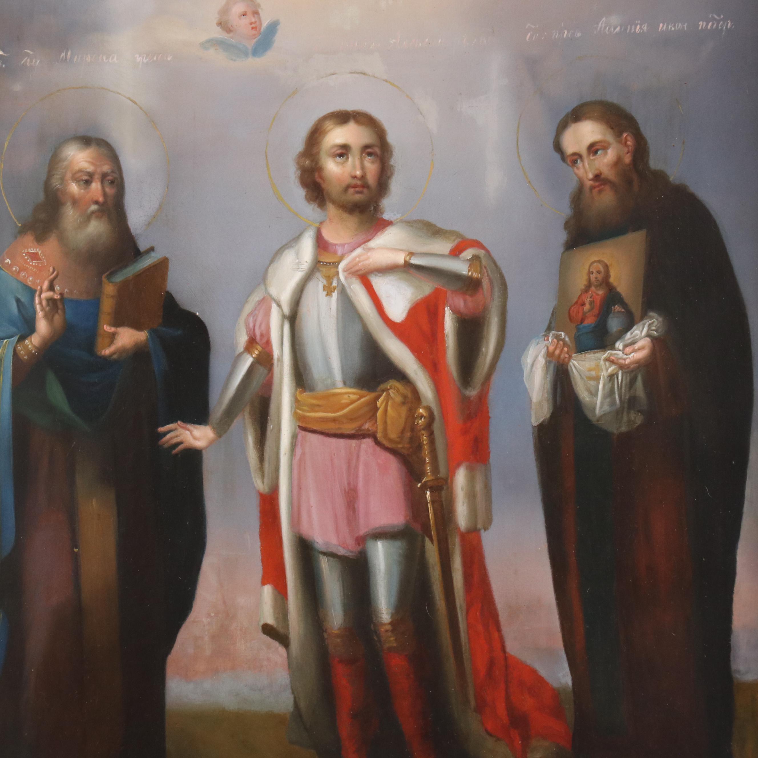 Russian Icon Painting Featuring Saint Alexander Nevsky, Mid-19th Century