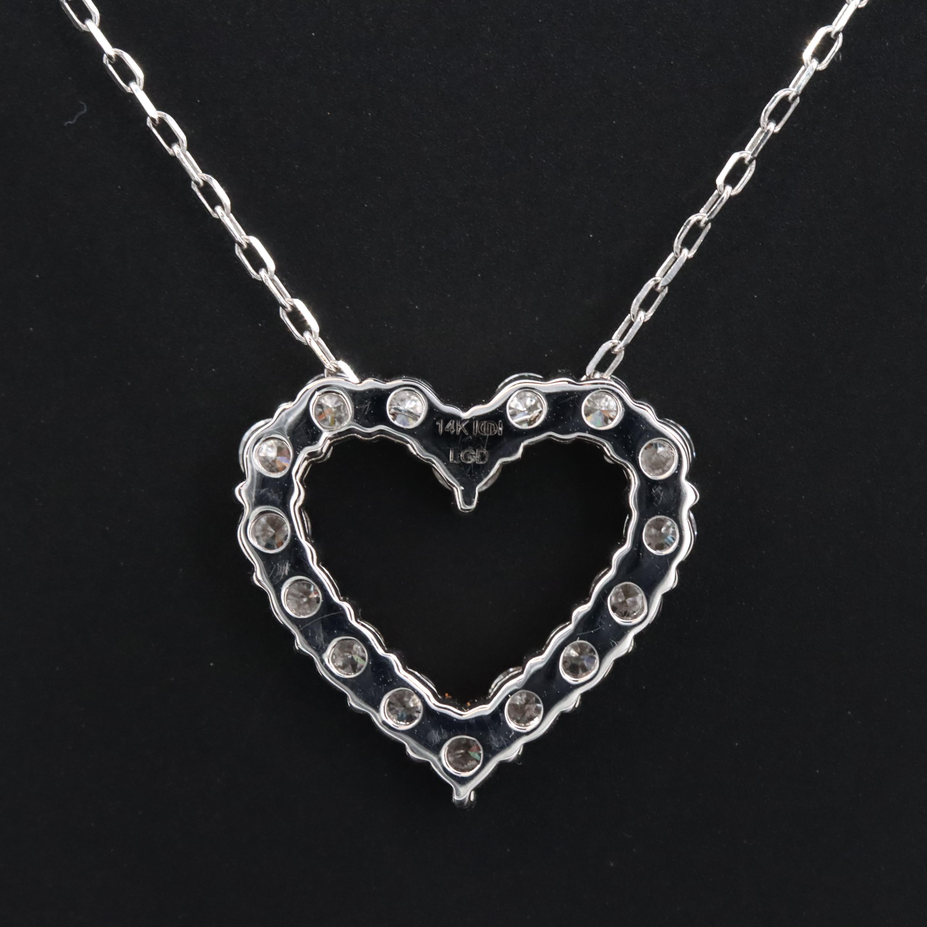 14K 1.00 CTW Lab Grown Diamond Heart Pendant Necklace