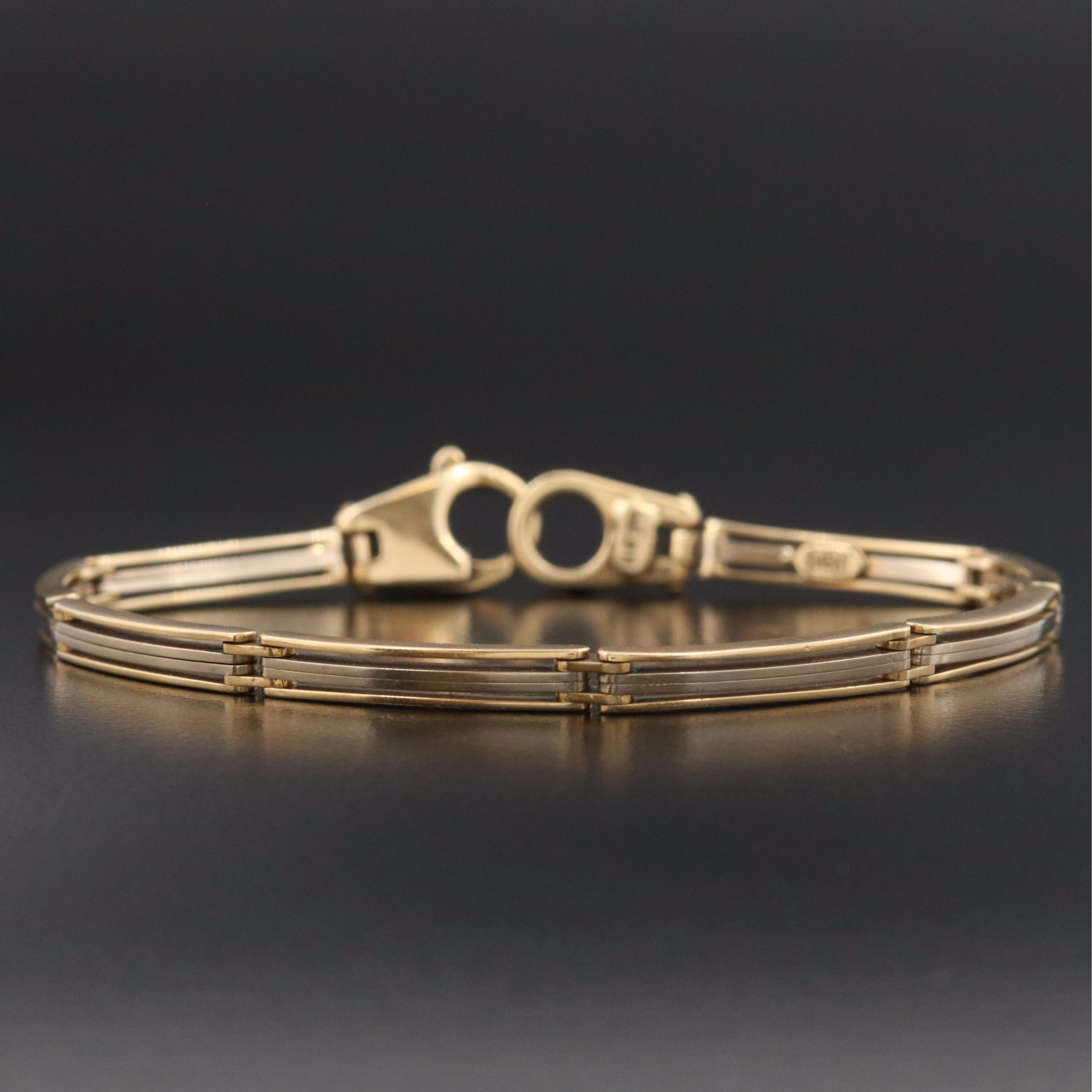 Italian 14K Two-Tone Curved Bar Link Bracelet