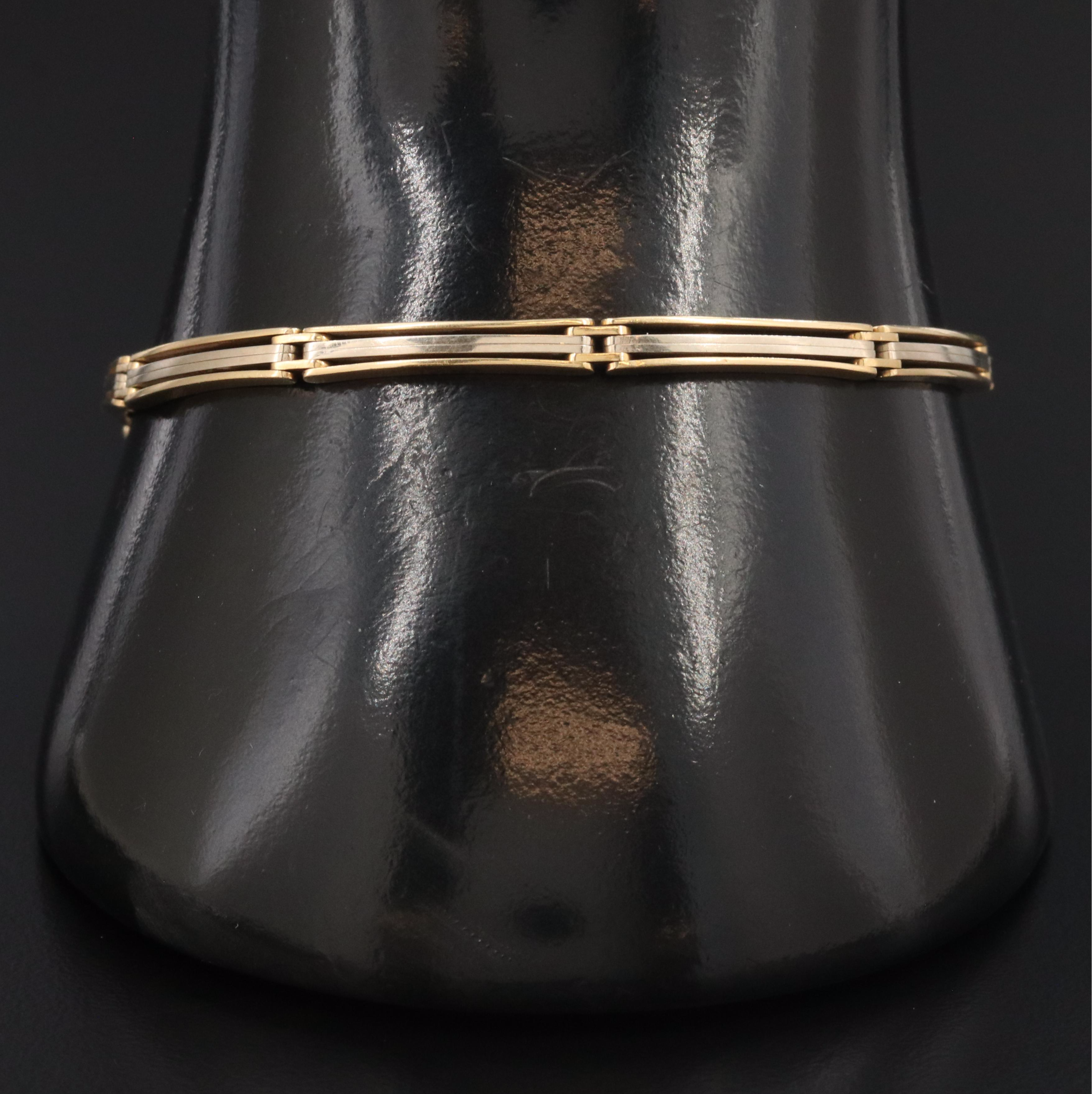 Italian 14K Two-Tone Curved Bar Link Bracelet