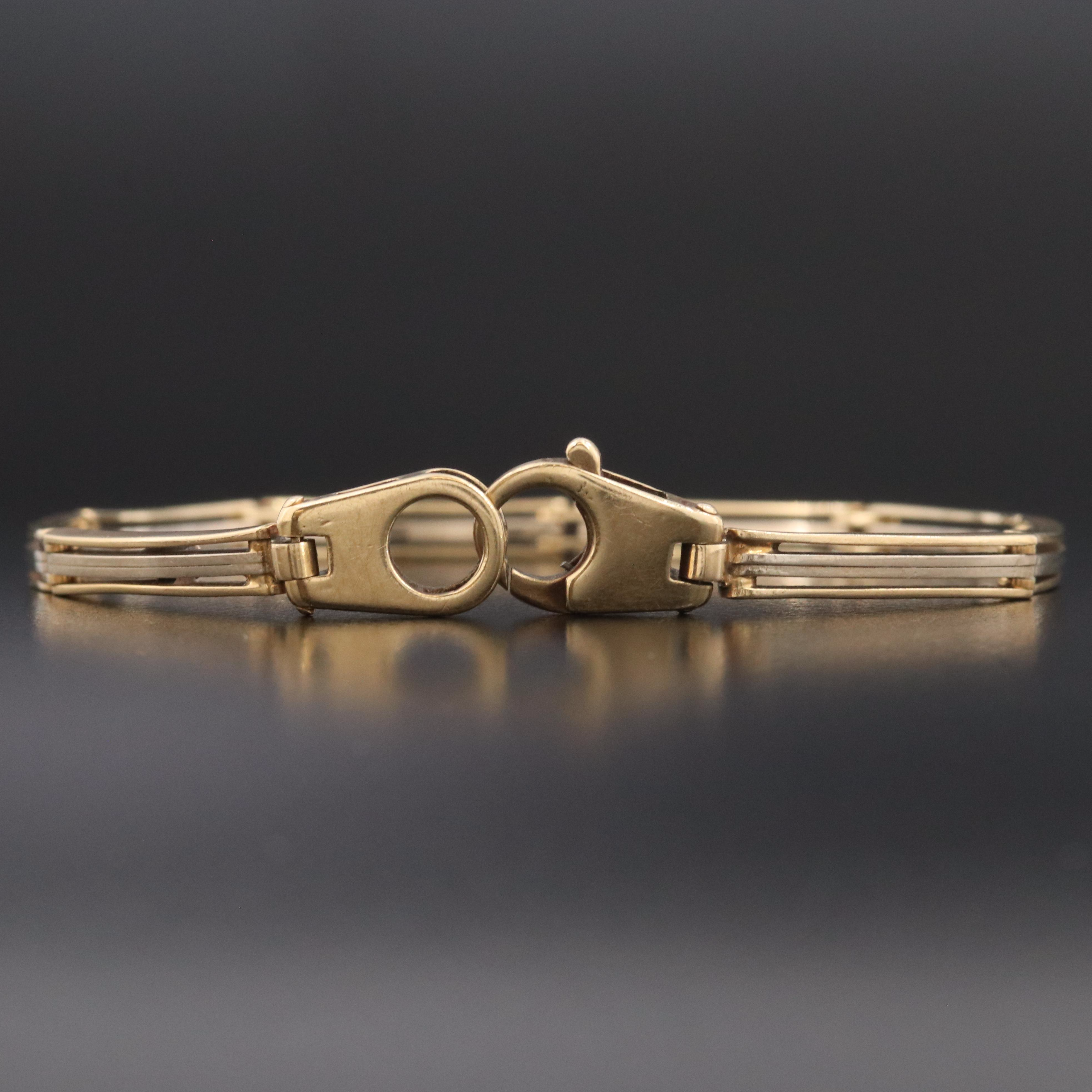 Italian 14K Two-Tone Curved Bar Link Bracelet