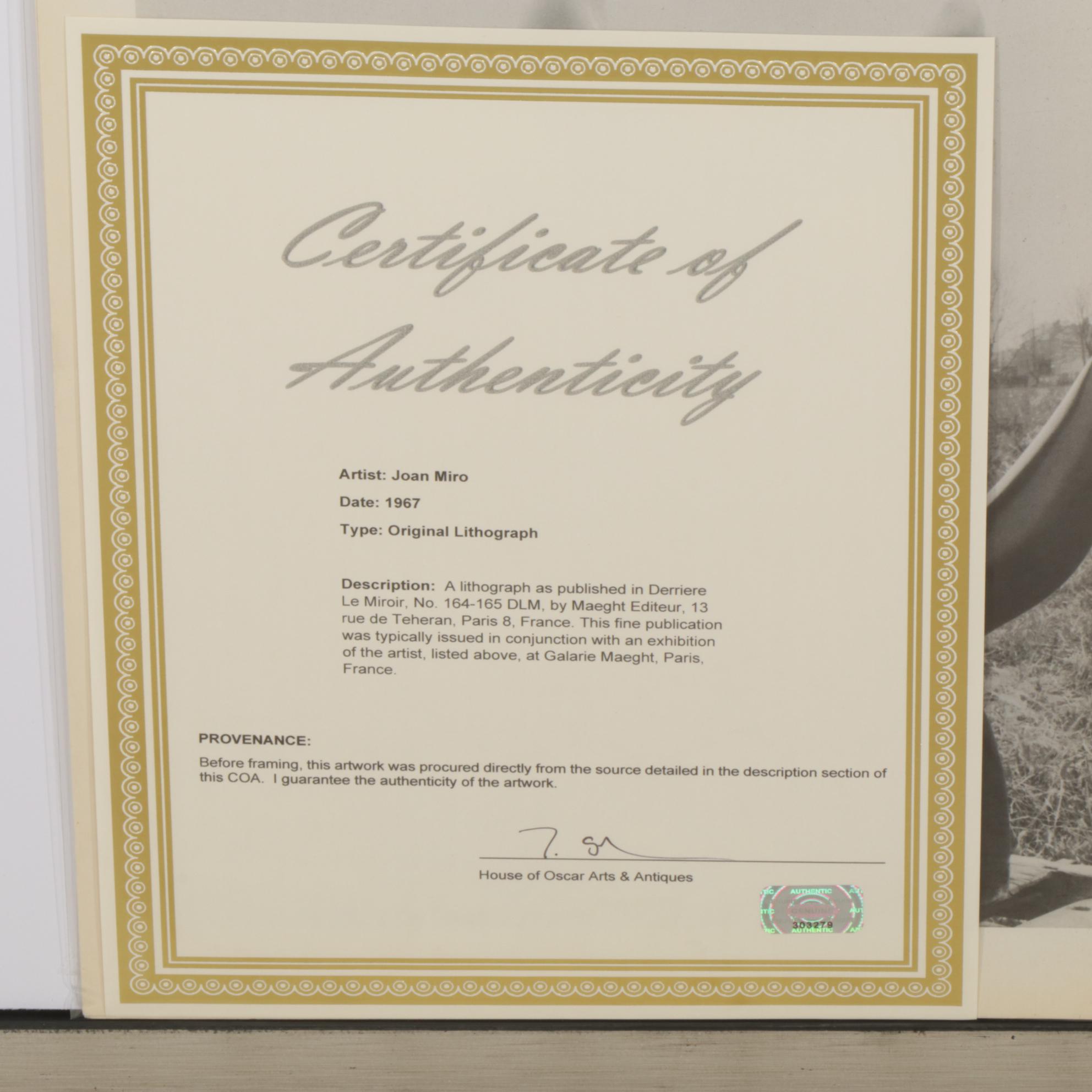 Joan Miró Double-Page Color Lithograph for "Derrière le Miroir," 1967