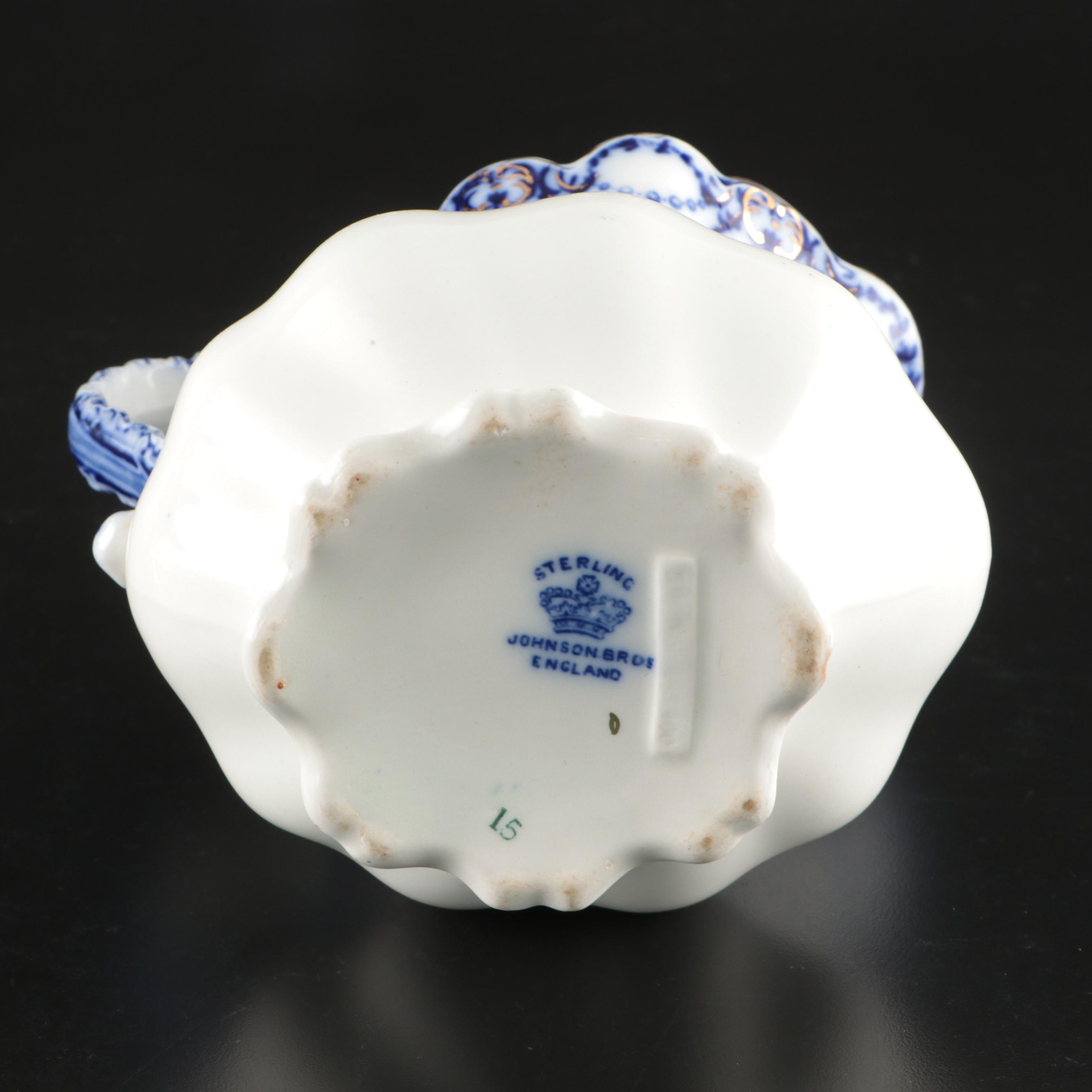 Wood & Son "Lois" Cake Stand with Other English Flow Blue Tableware