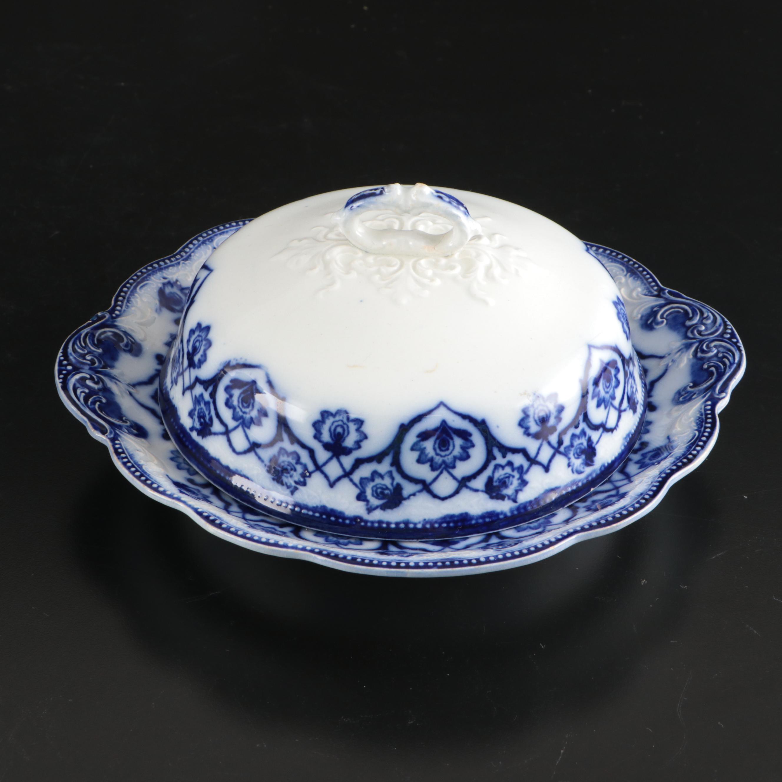 Wood & Son "Lois" Cake Stand with Other English Flow Blue Tableware