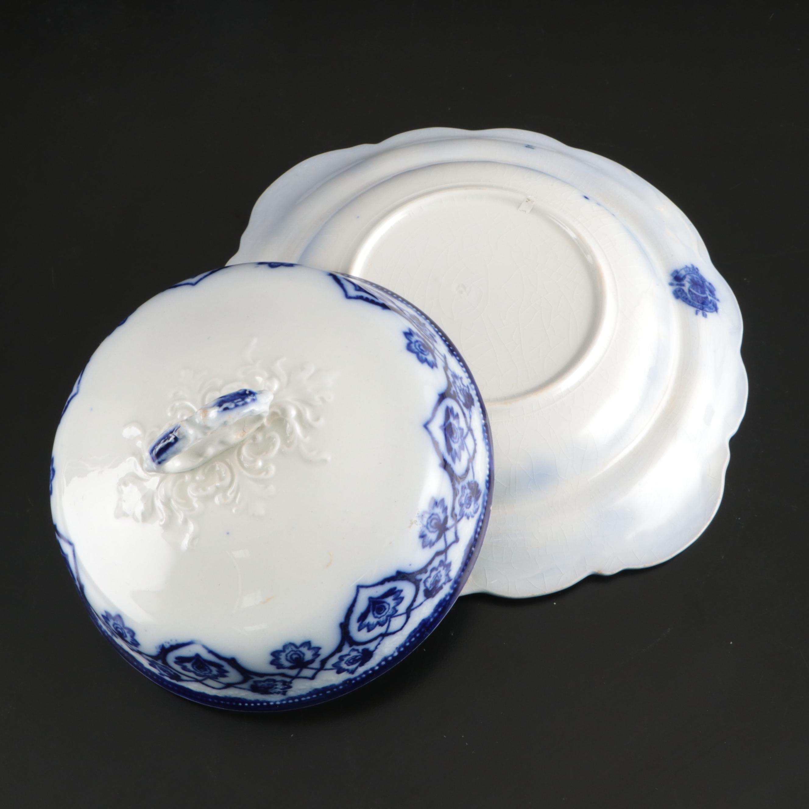 Wood & Son "Lois" Cake Stand with Other English Flow Blue Tableware