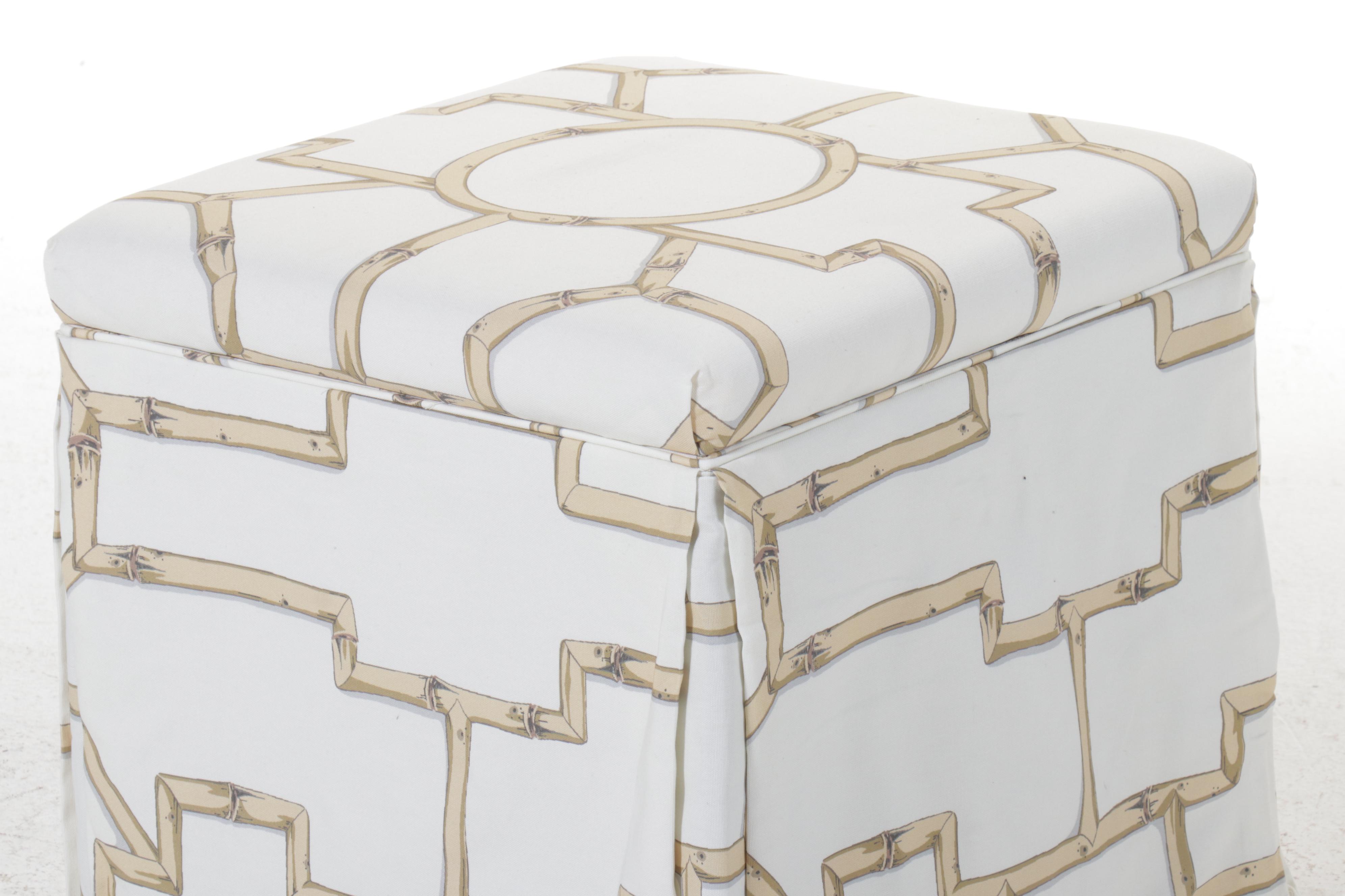 Skyline Furniture Bamboo Patterned Fabric Upholstered Storage Ottoman