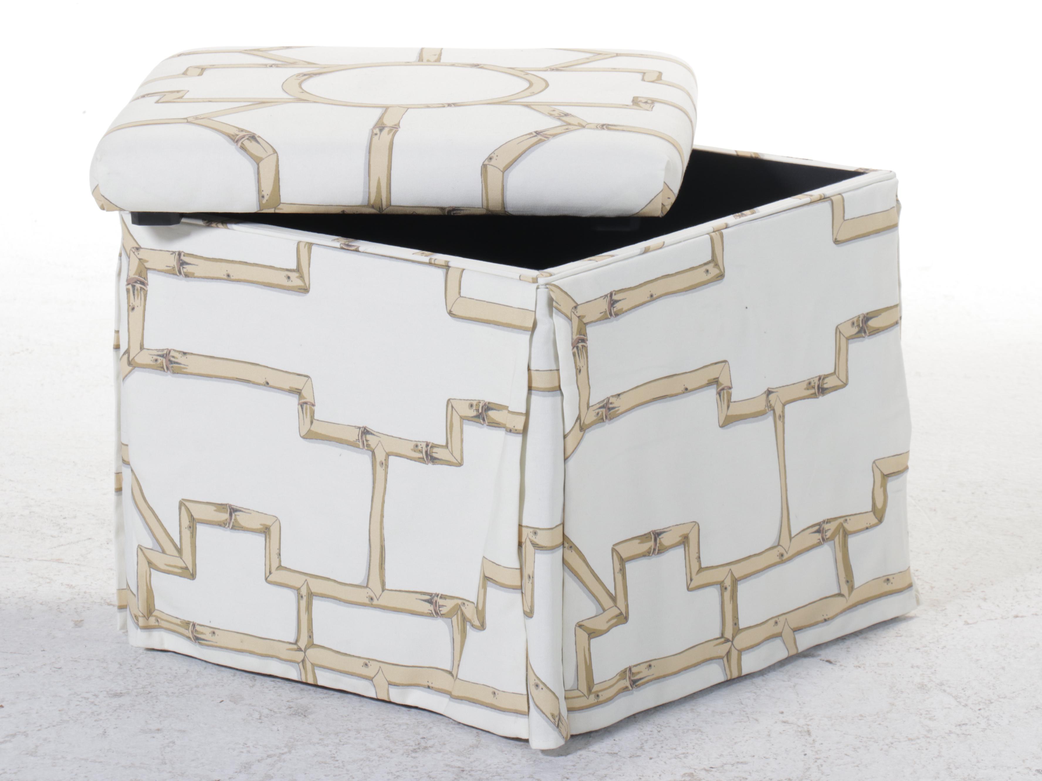 Skyline Furniture Bamboo Patterned Fabric Upholstered Storage Ottoman