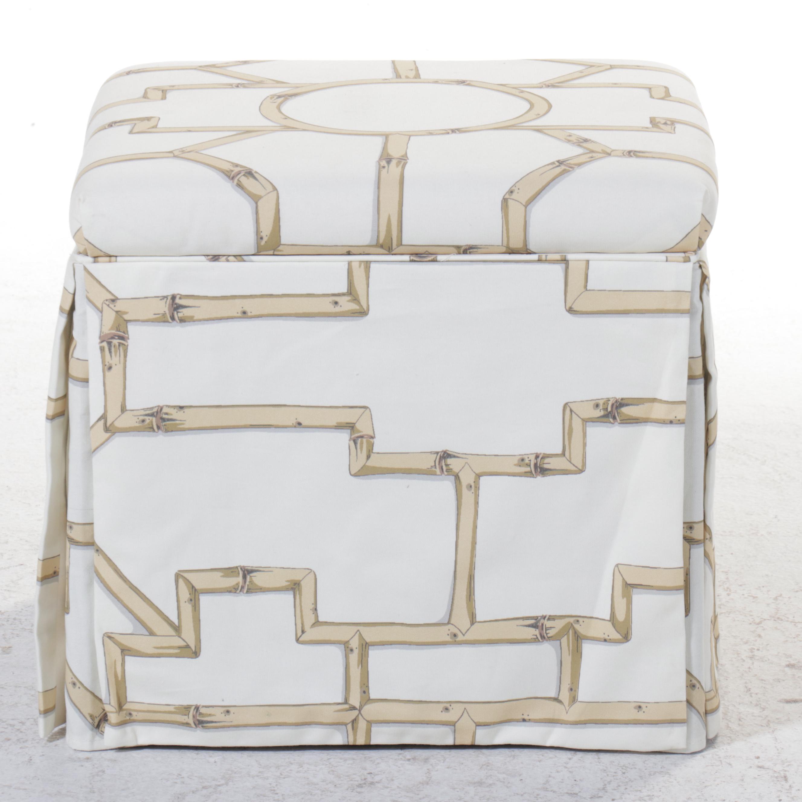 Skyline Furniture Bamboo Patterned Fabric Upholstered Storage Ottoman