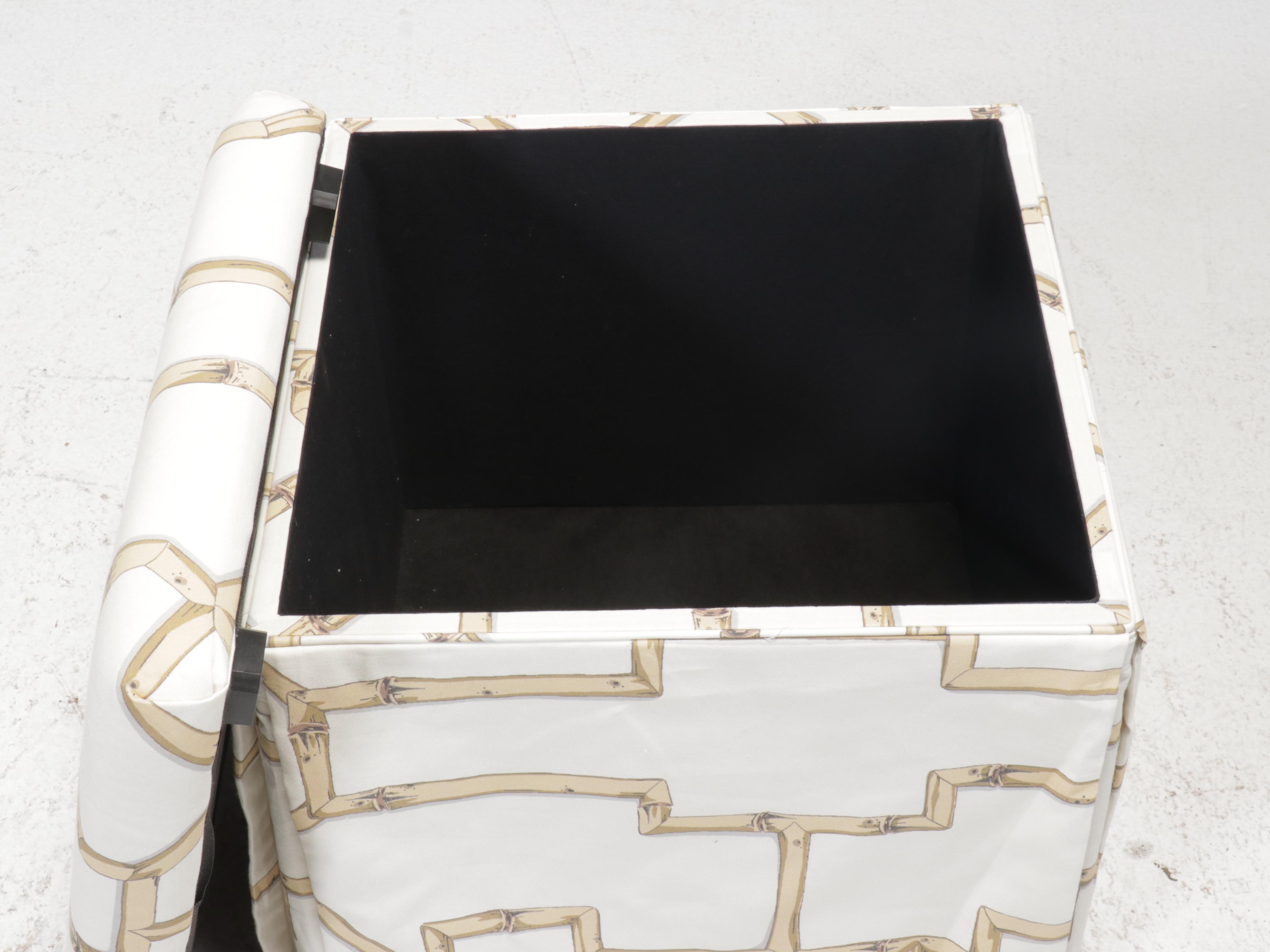 Skyline Furniture Bamboo Patterned Fabric Upholstered Storage Ottoman