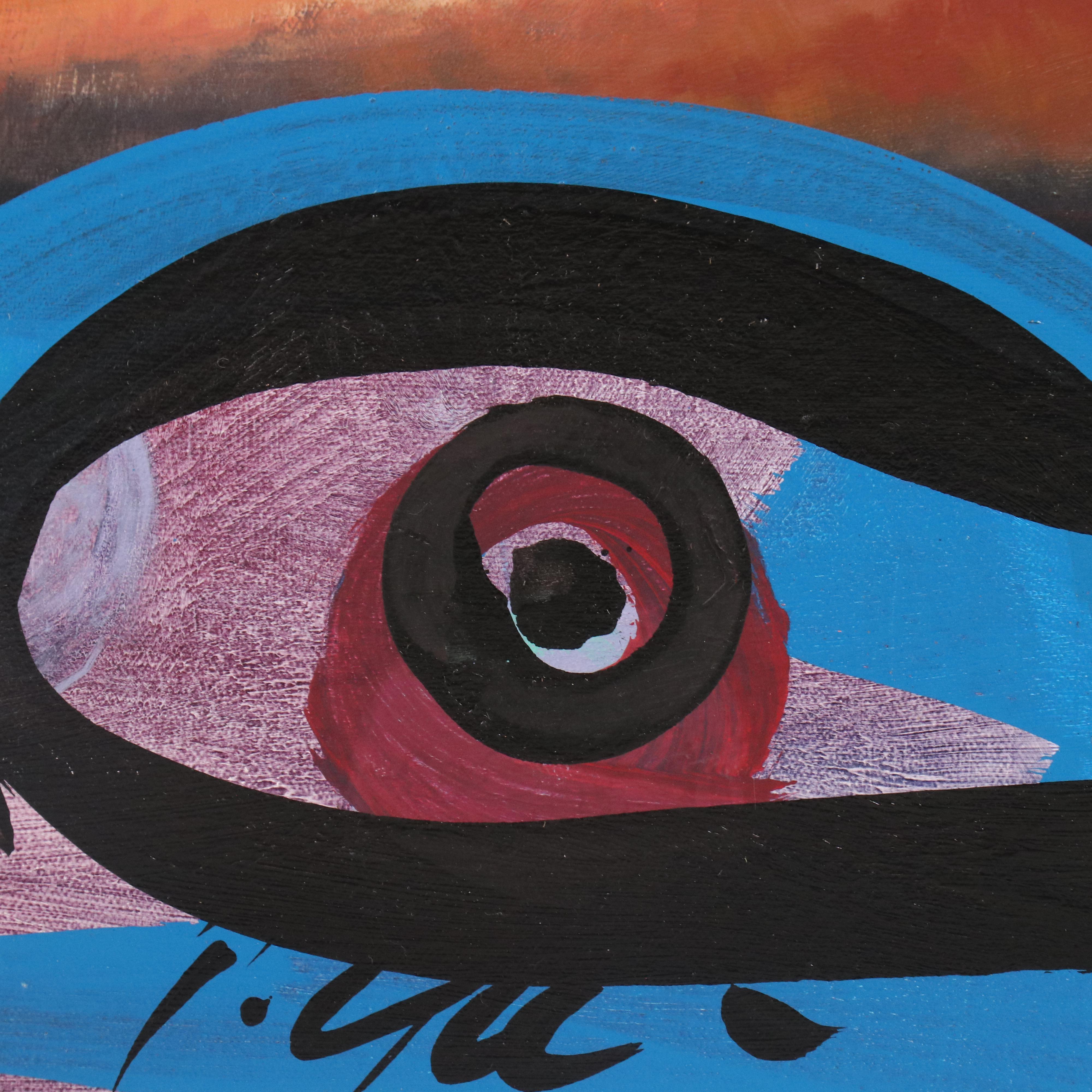 Peter Keil Abstract Acrylic Portrait Over Found Oil Painting, Late 20th–21st C.