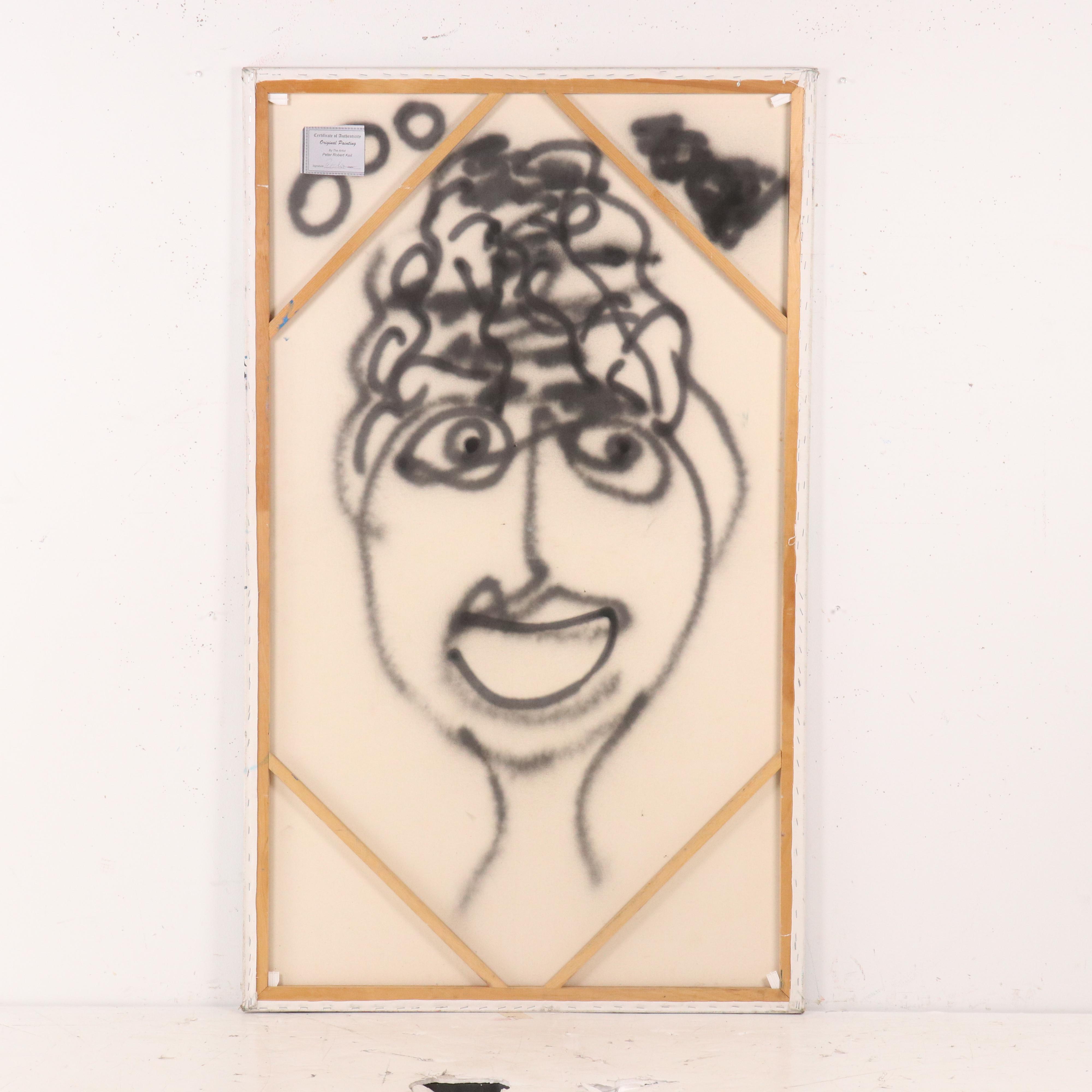 Peter Keil Abstract Acrylic Portrait Over Found Oil Painting, Late 20th–21st C.