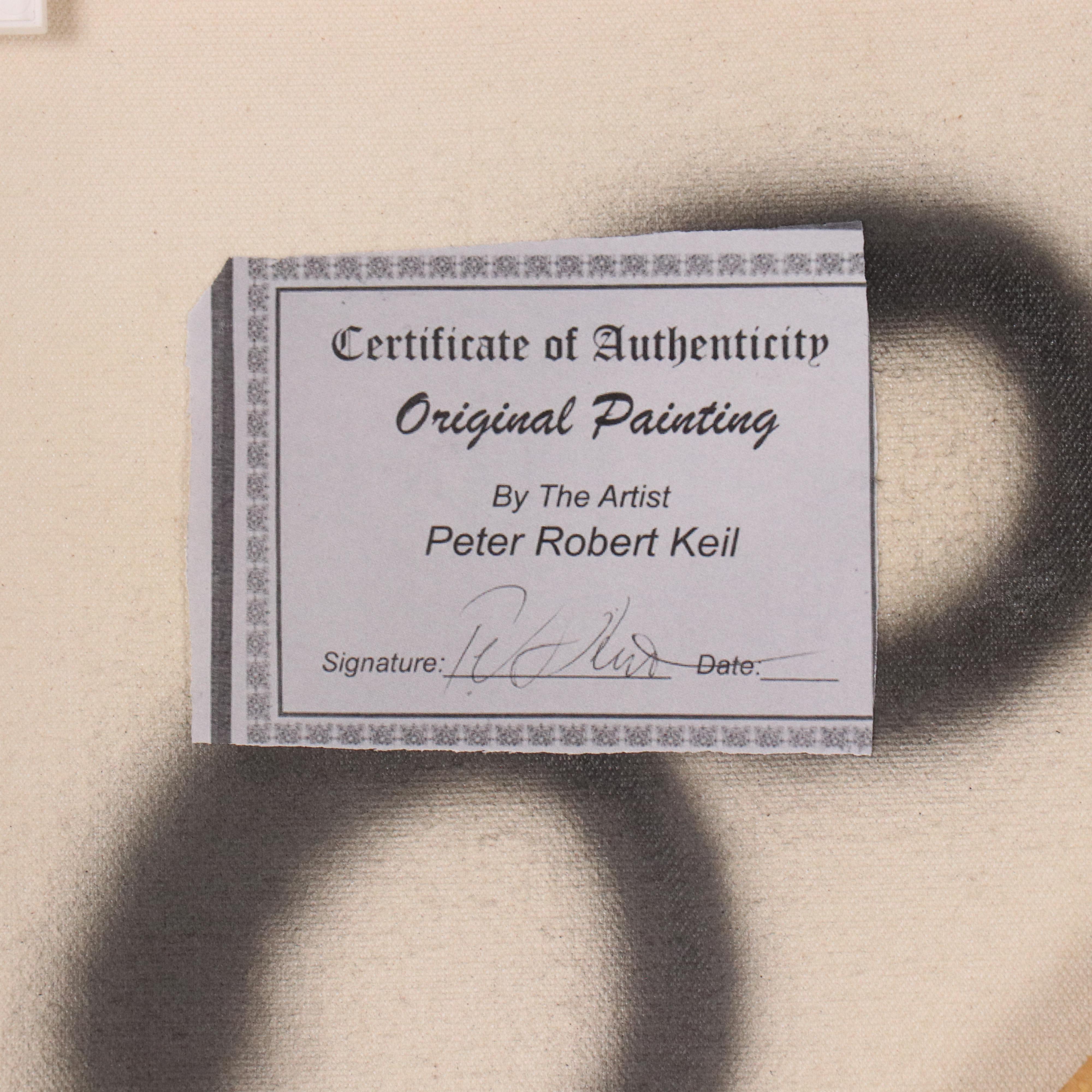 Peter Keil Abstract Acrylic Portrait Over Found Oil Painting, Late 20th–21st C.