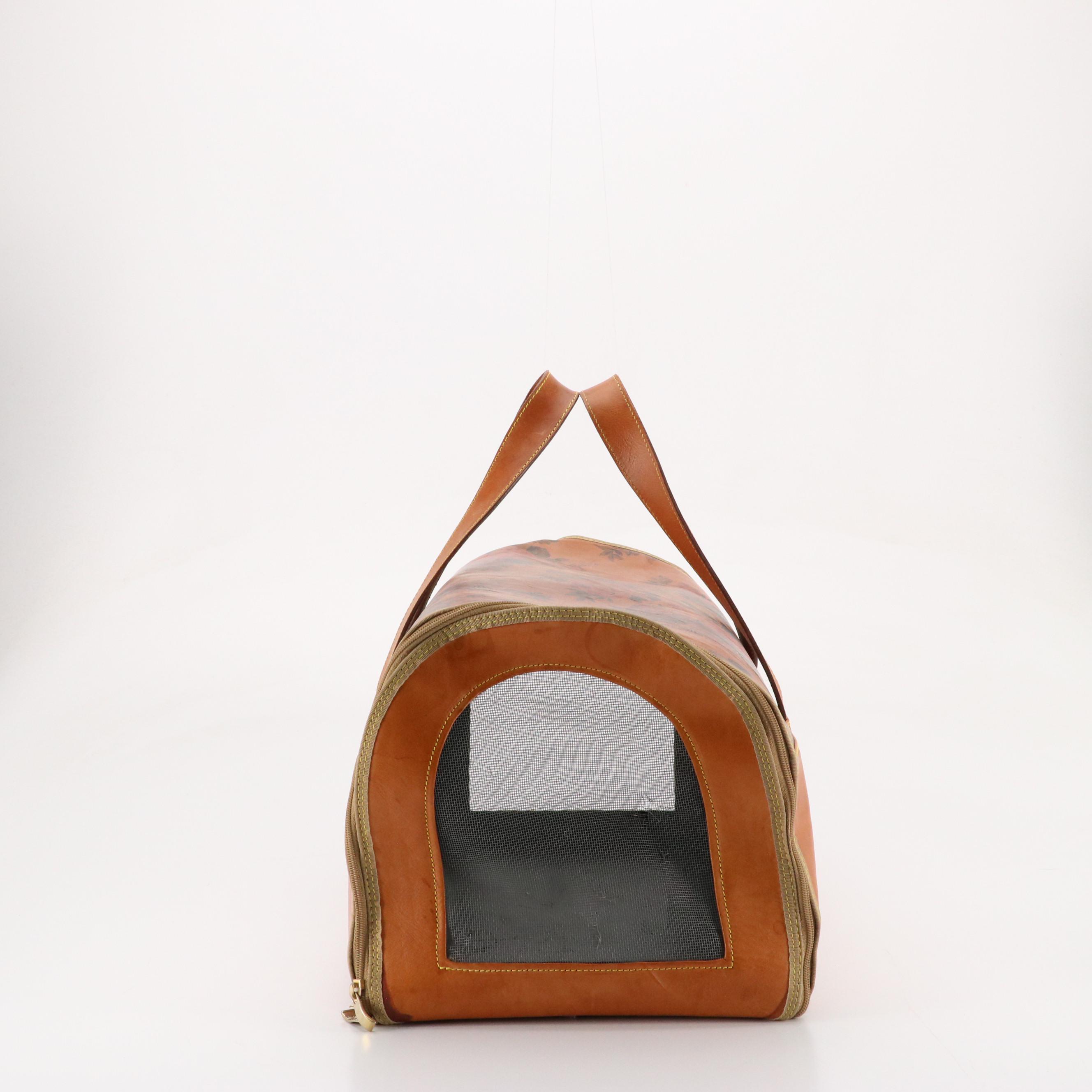 Animal Carrier in Rose Printed Brown Leather