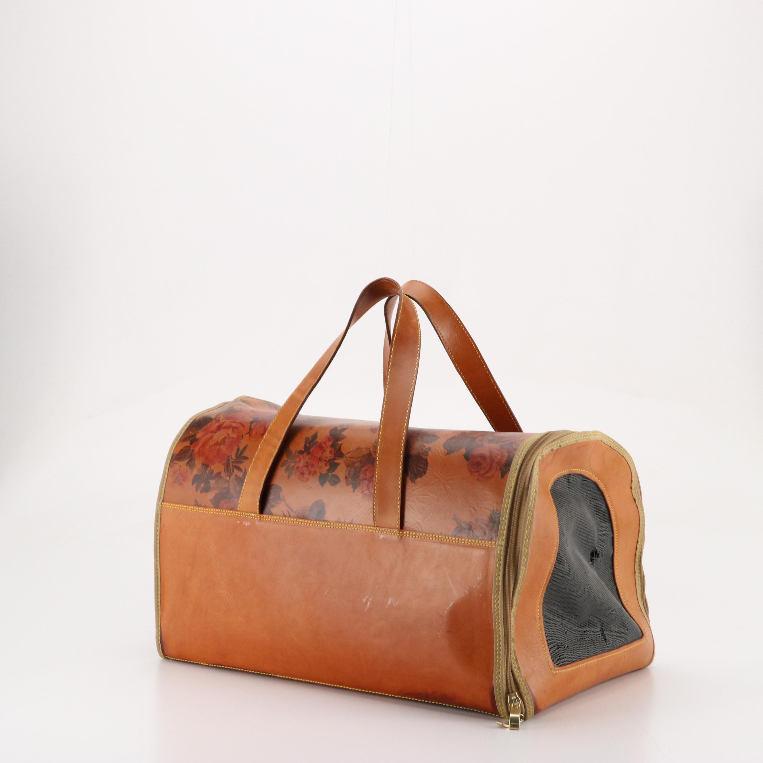 Animal Carrier in Rose Printed Brown Leather