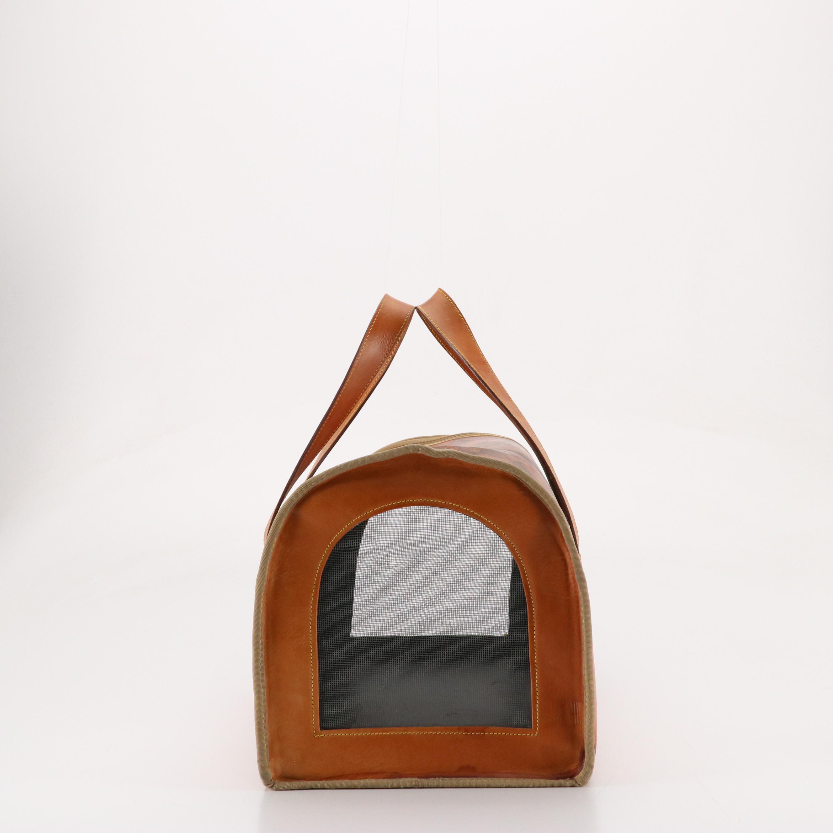 Animal Carrier in Rose Printed Brown Leather