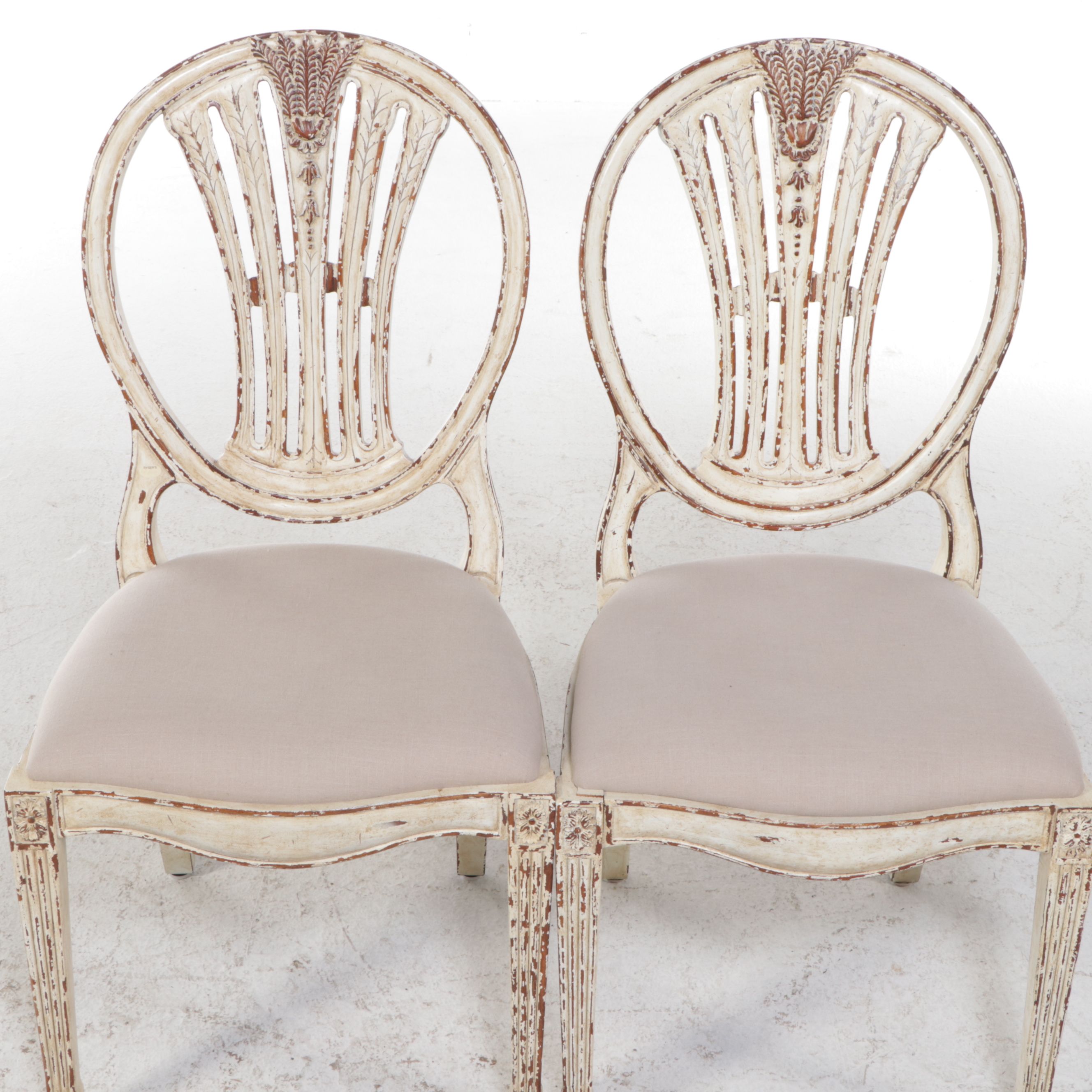 Pair of Federal Style Carved Wheat Form Painted Wood Side Chairs