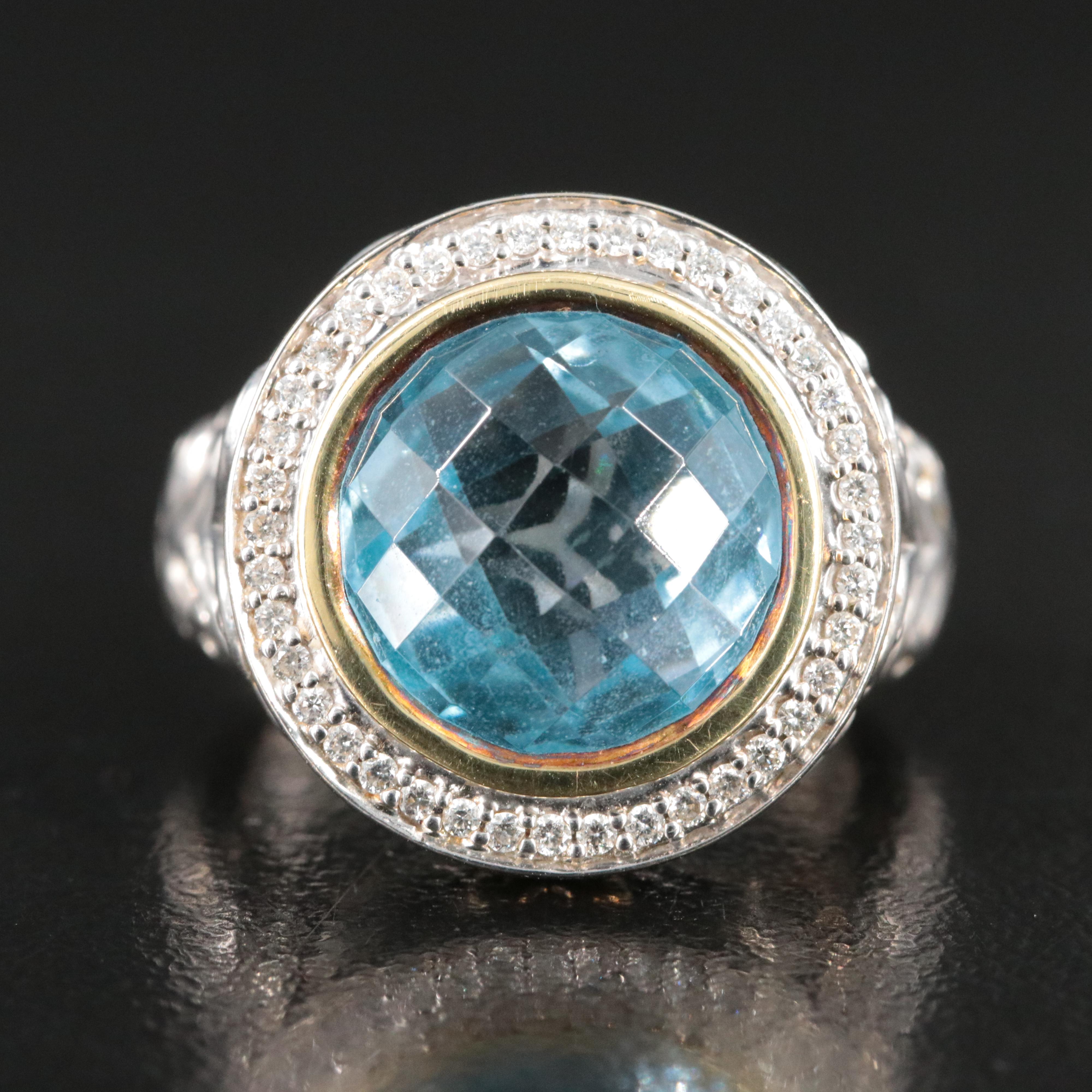 Sterling Blue Topaz and Diamond Ring