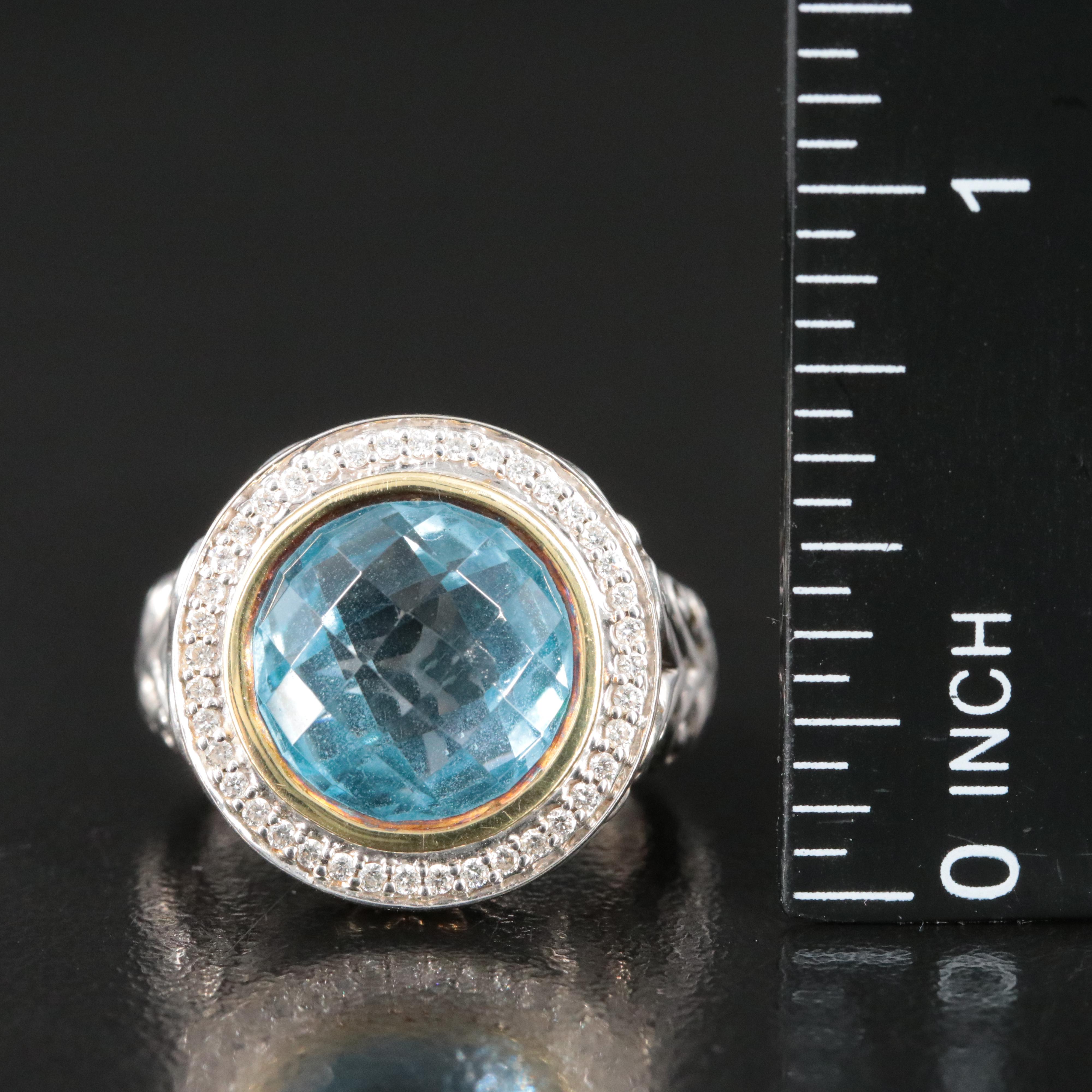 Sterling Blue Topaz and Diamond Ring