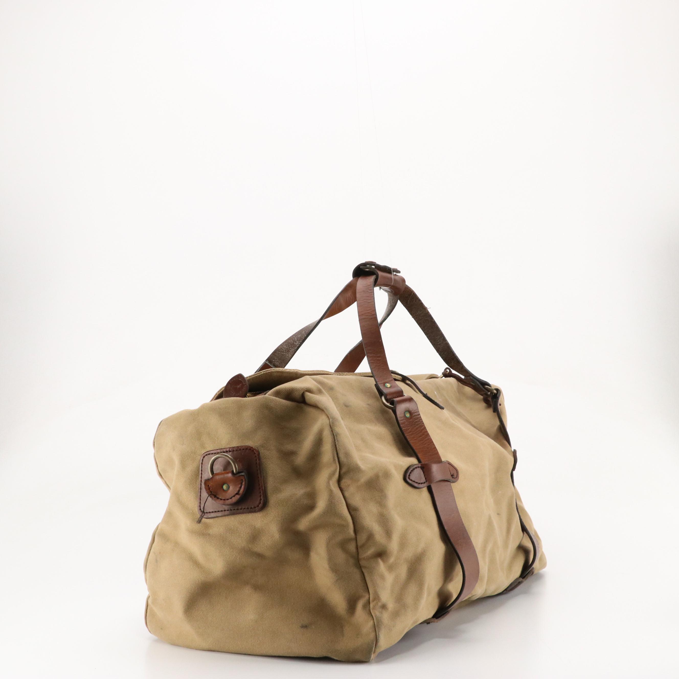 Filson Large Two-Way Duffle Bag in Beige Canvas and Leather Trim