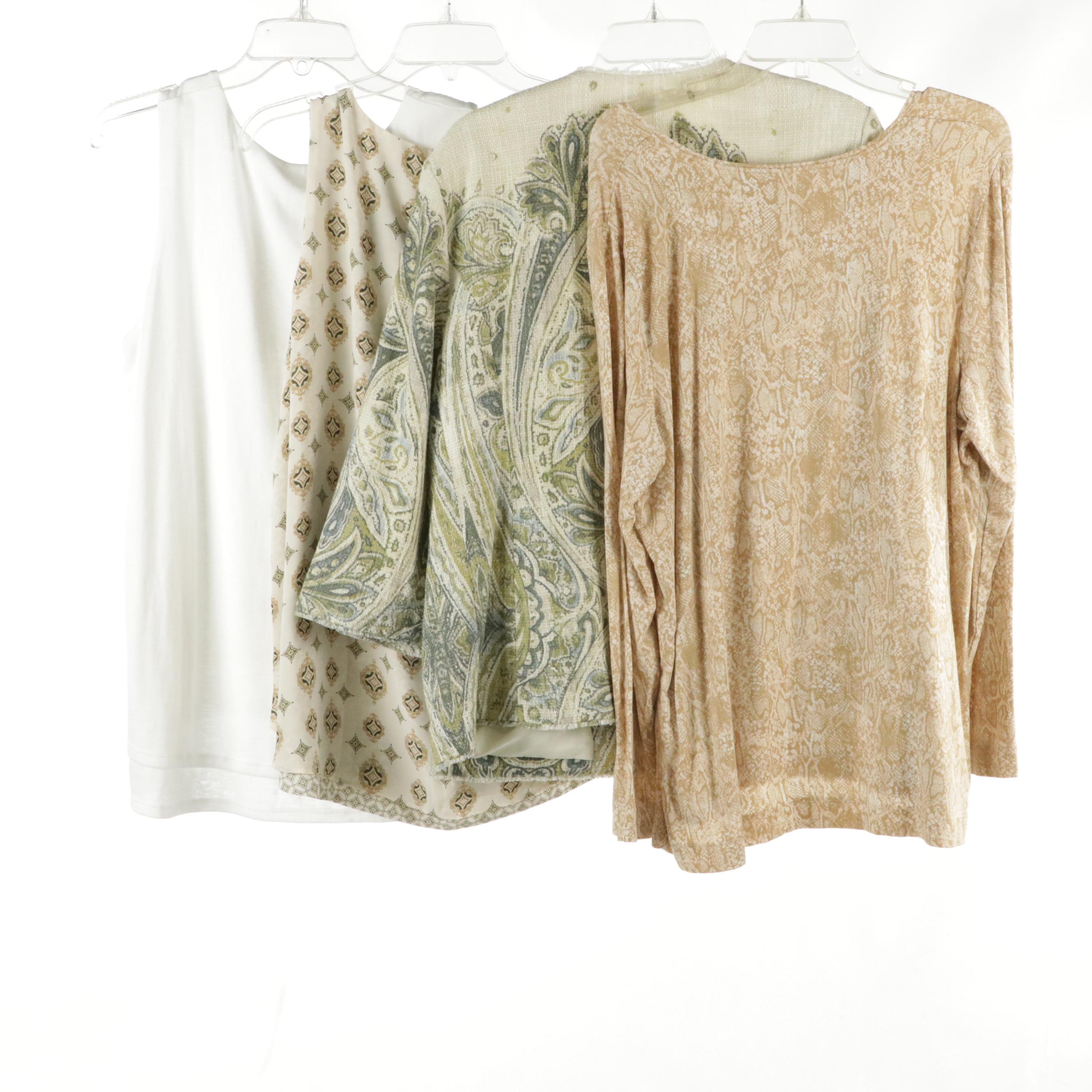 Chico's Bead Embellished Jacket, Sleeveless Tops, and Printed Top