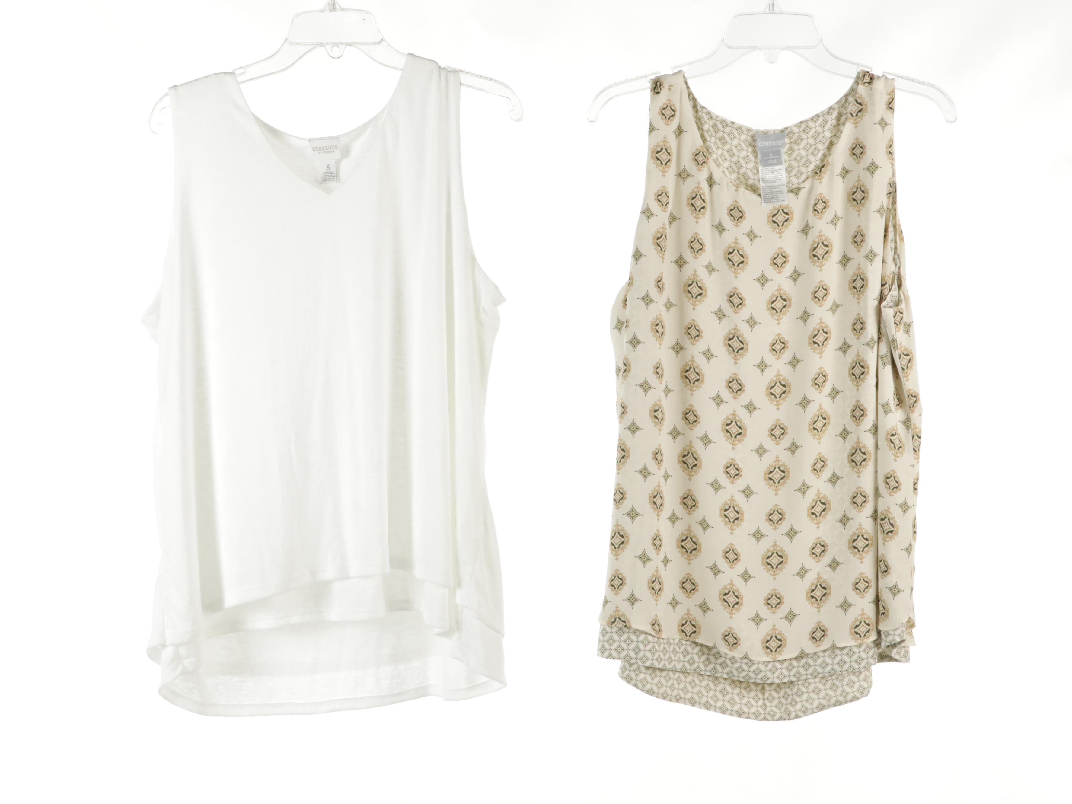 Chico's Bead Embellished Jacket, Sleeveless Tops, and Printed Top