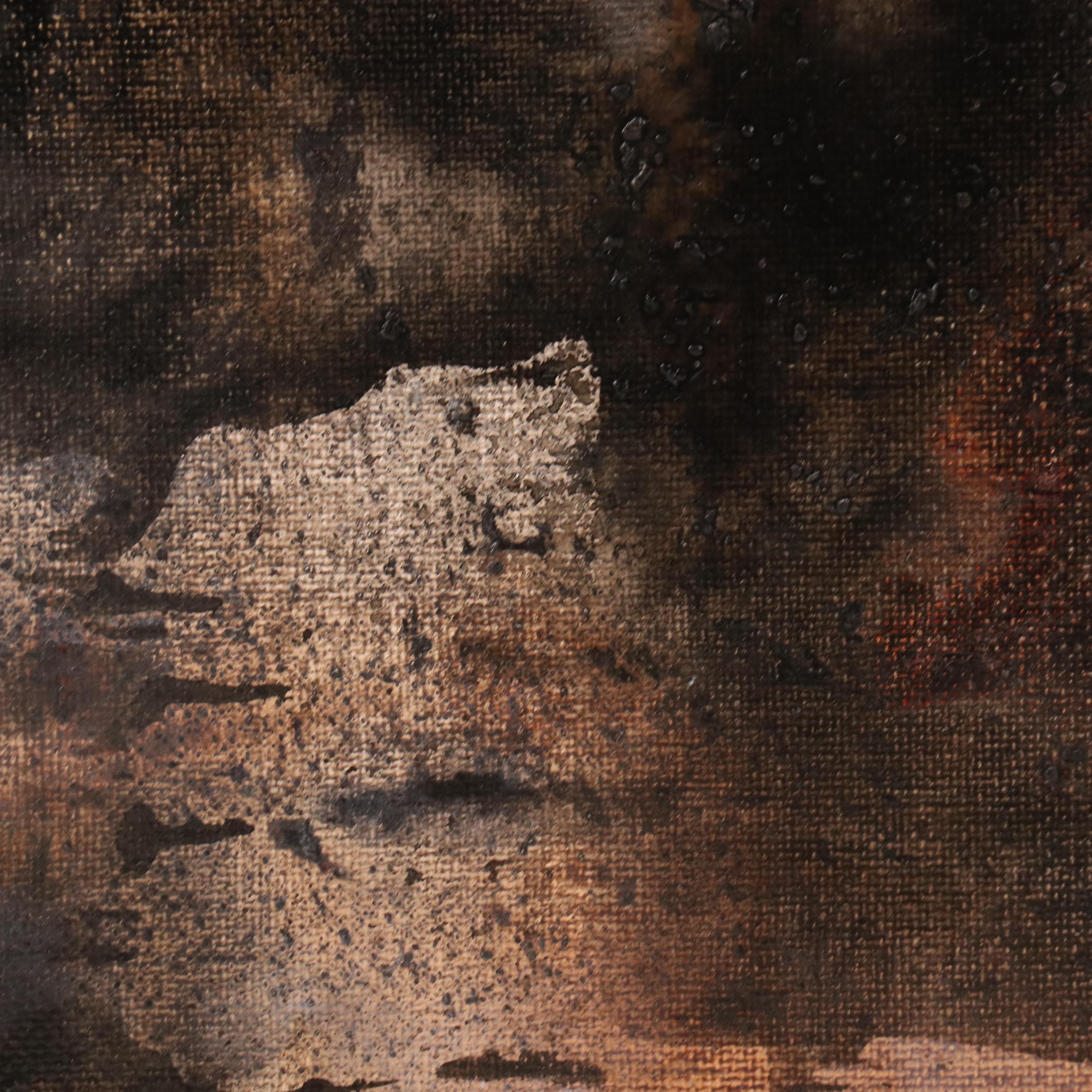 Milagros Pongo Abstract Mixed Media Painting "Minino," 21st Century