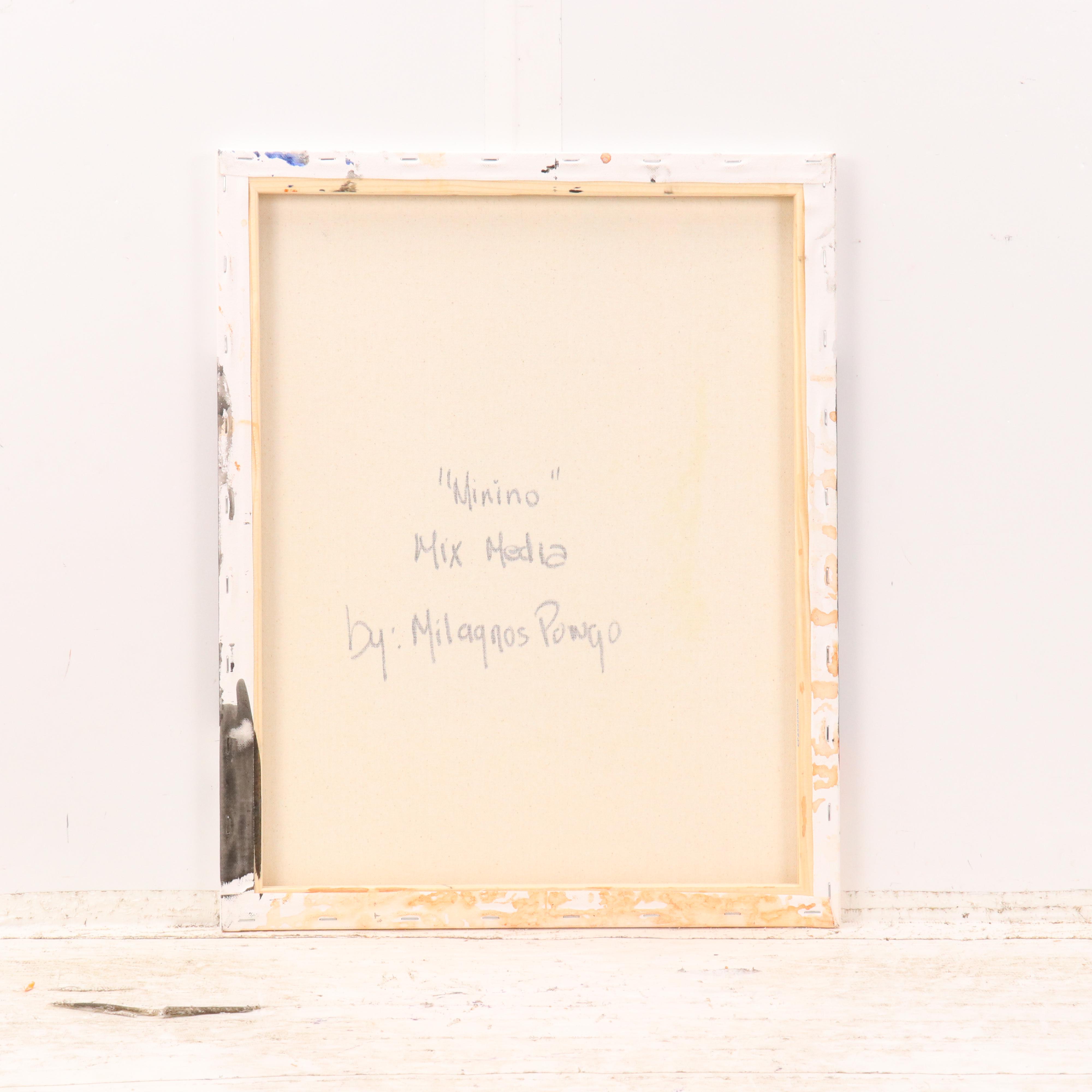 Milagros Pongo Abstract Mixed Media Painting "Minino," 21st Century