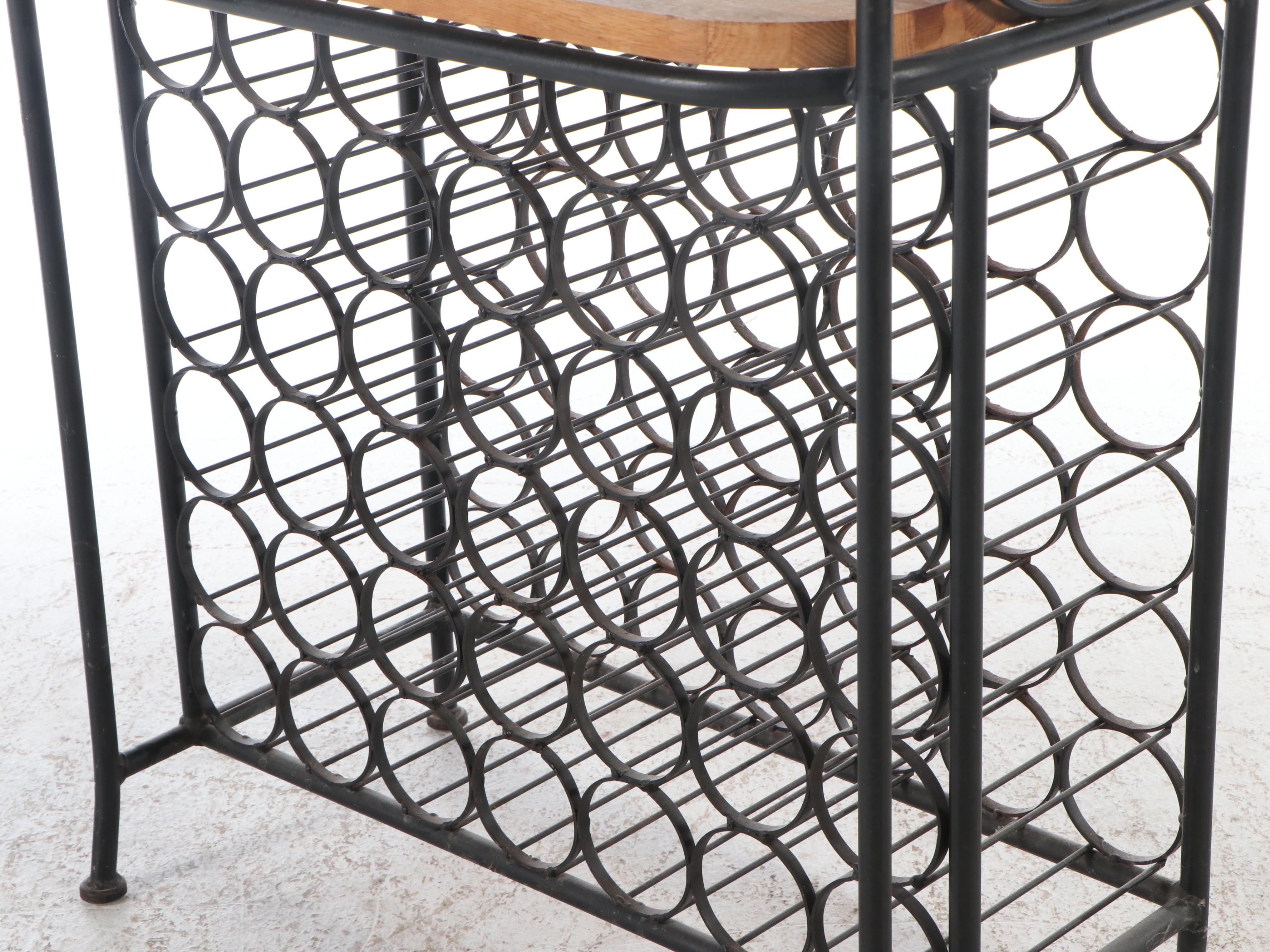 Wrought Iron and Wood Wine Rack