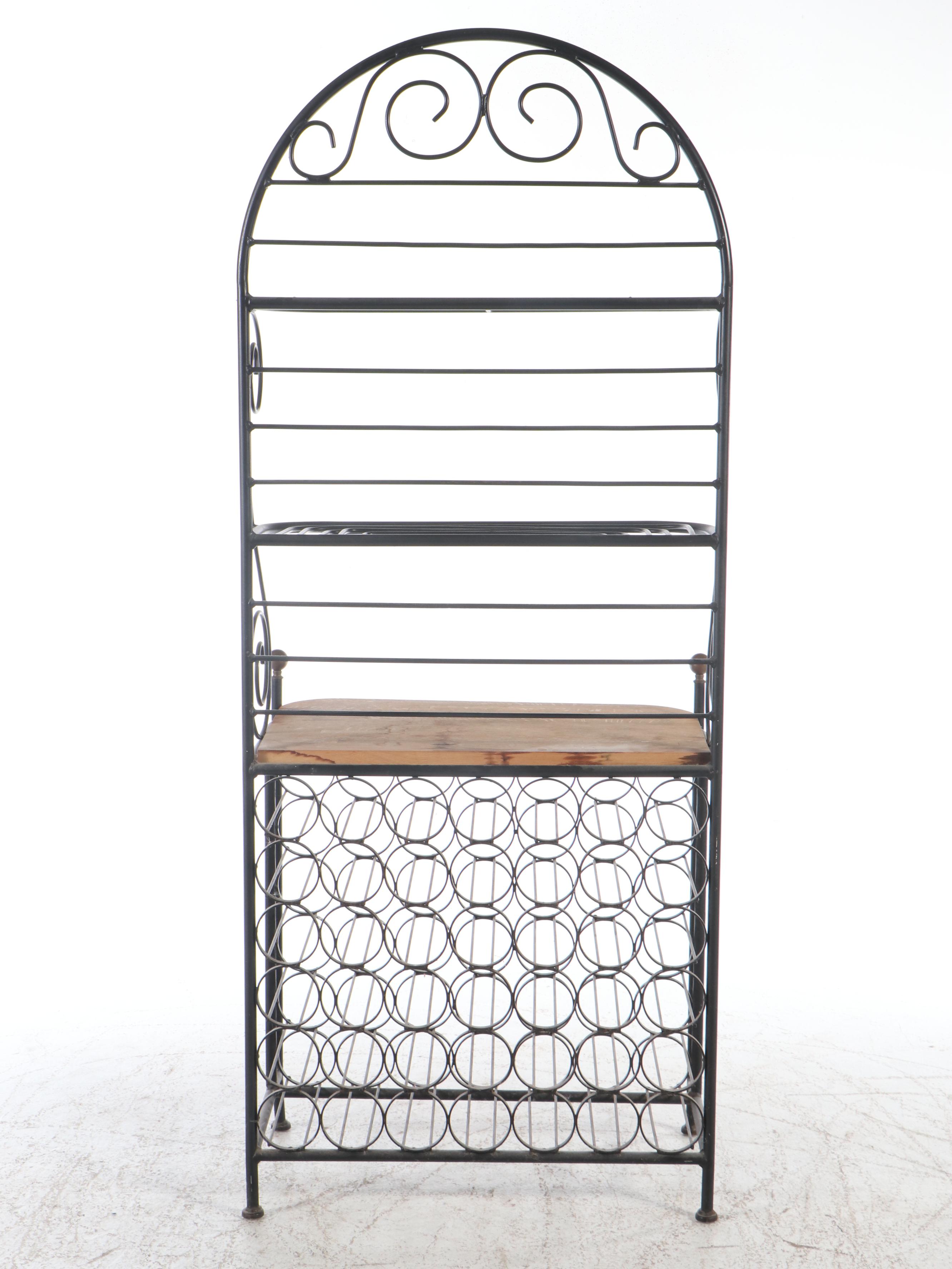 Wrought Iron and Wood Wine Rack