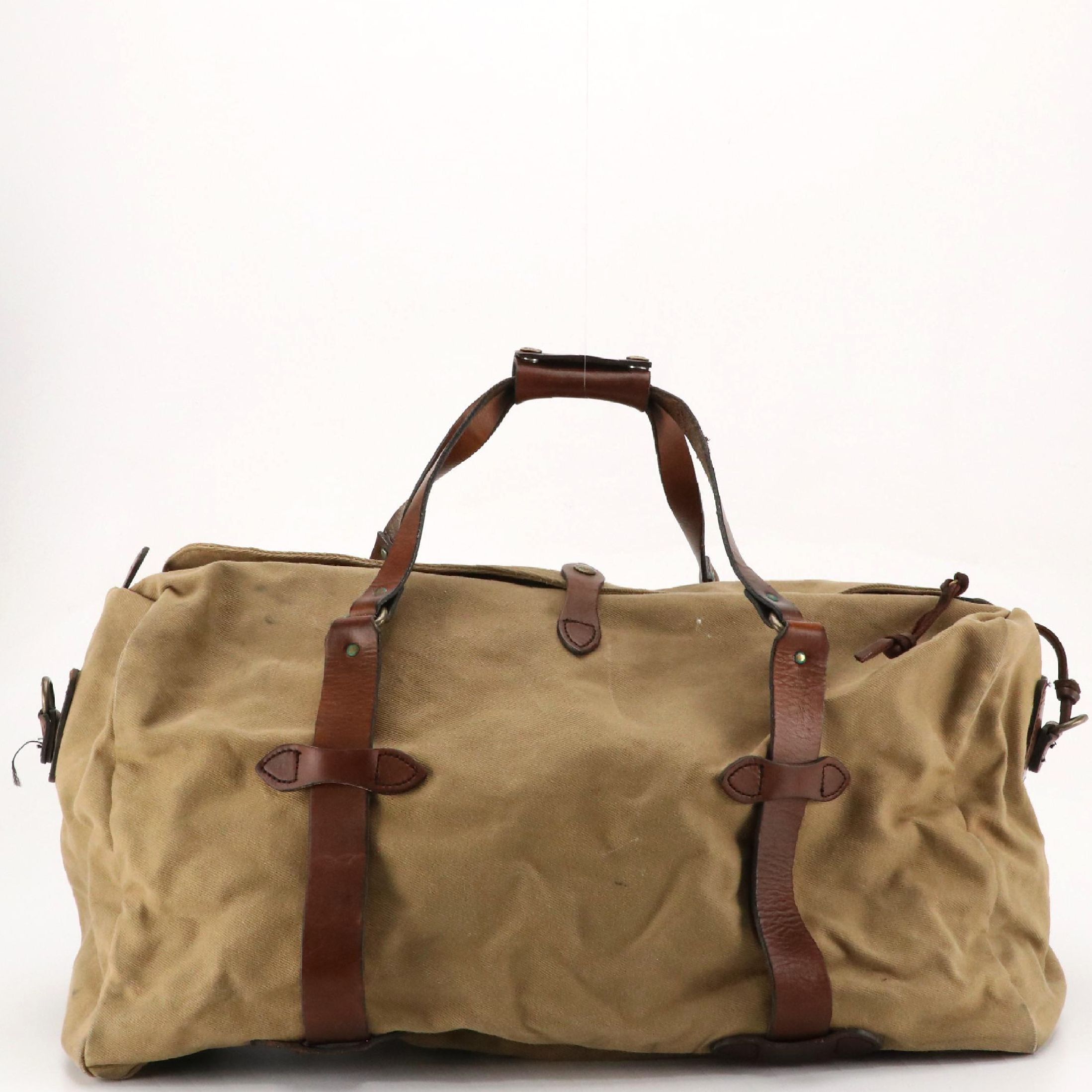 Filson Large Two-Way Duffle Bag in Beige Canvas and Leather Trim