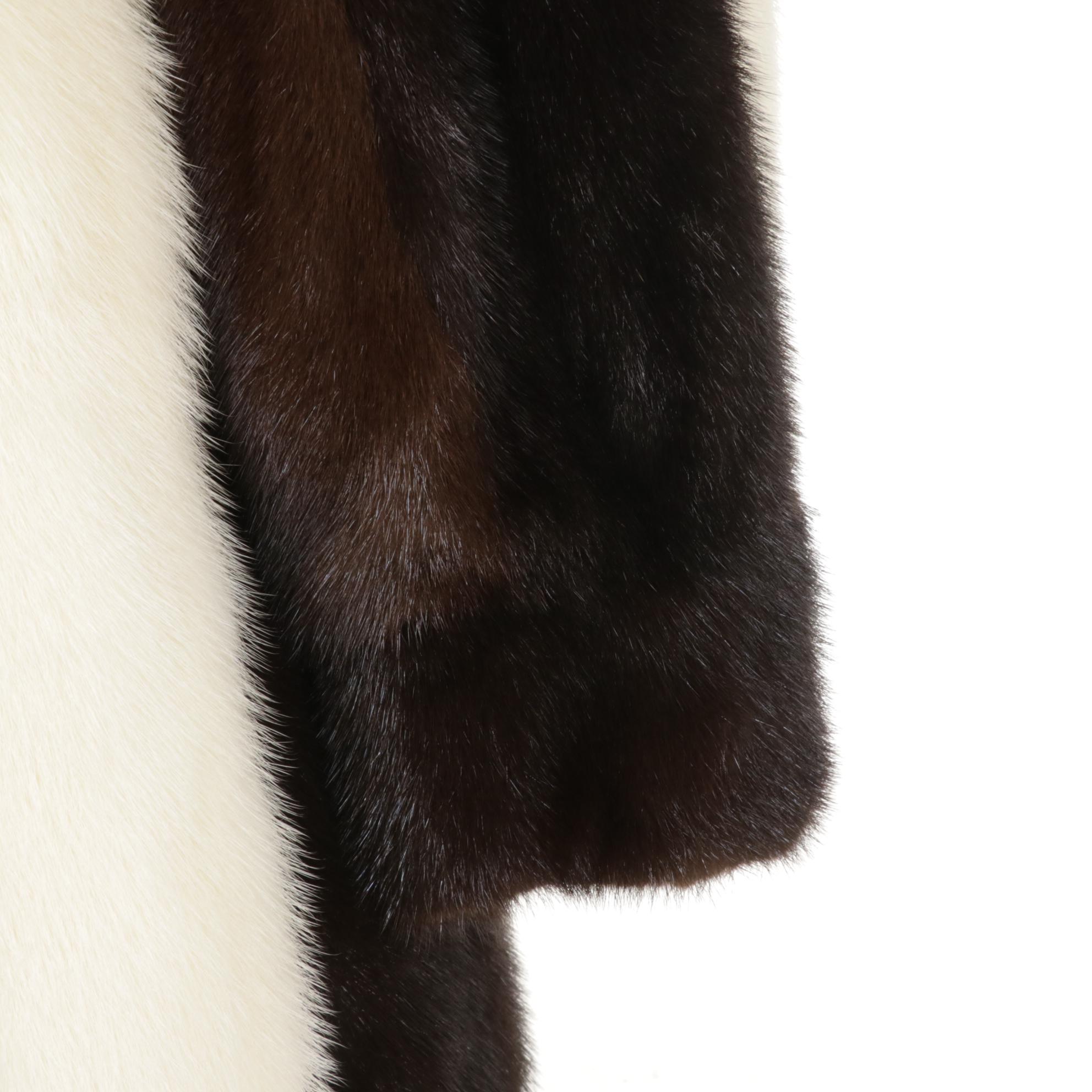 Striped Black and White Mink Fur Jacket with Two-Way Zippers by I. Magnin & Co.