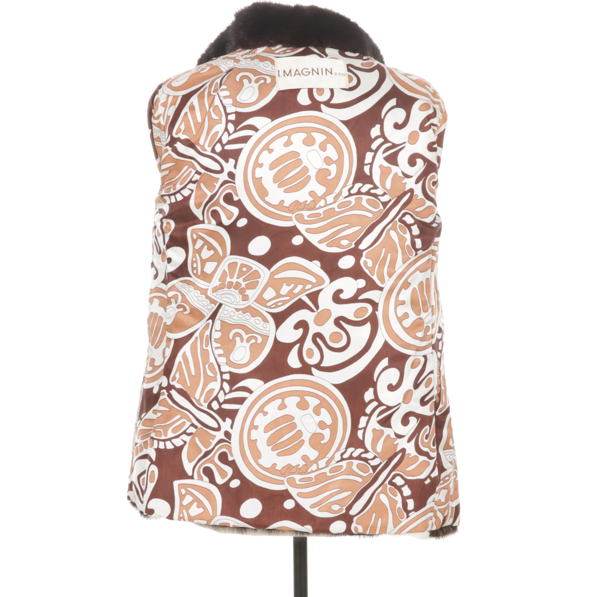 Striped Black and White Mink Fur Jacket with Two-Way Zippers by I. Magnin & Co.