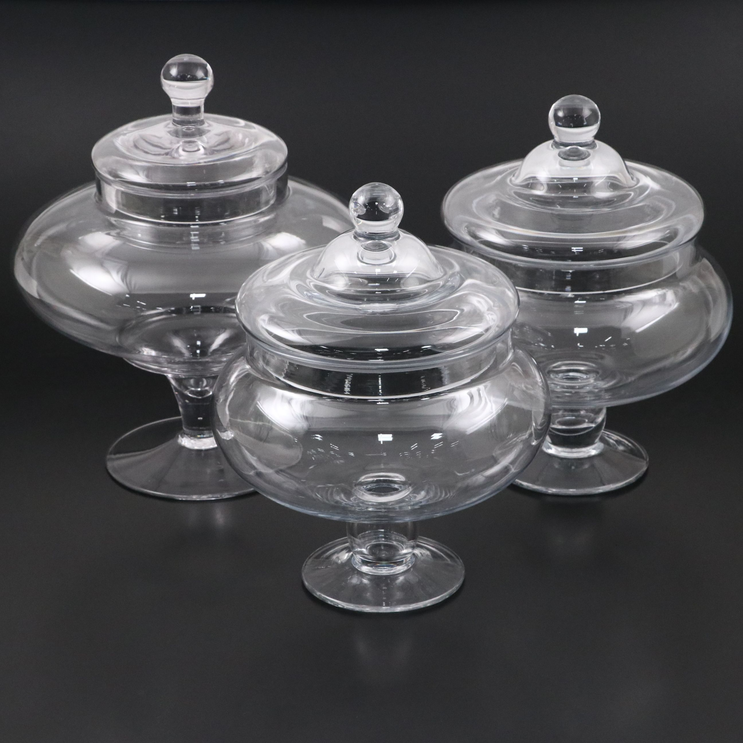 Three Clear Glass Apothecary Style Lidded Jars