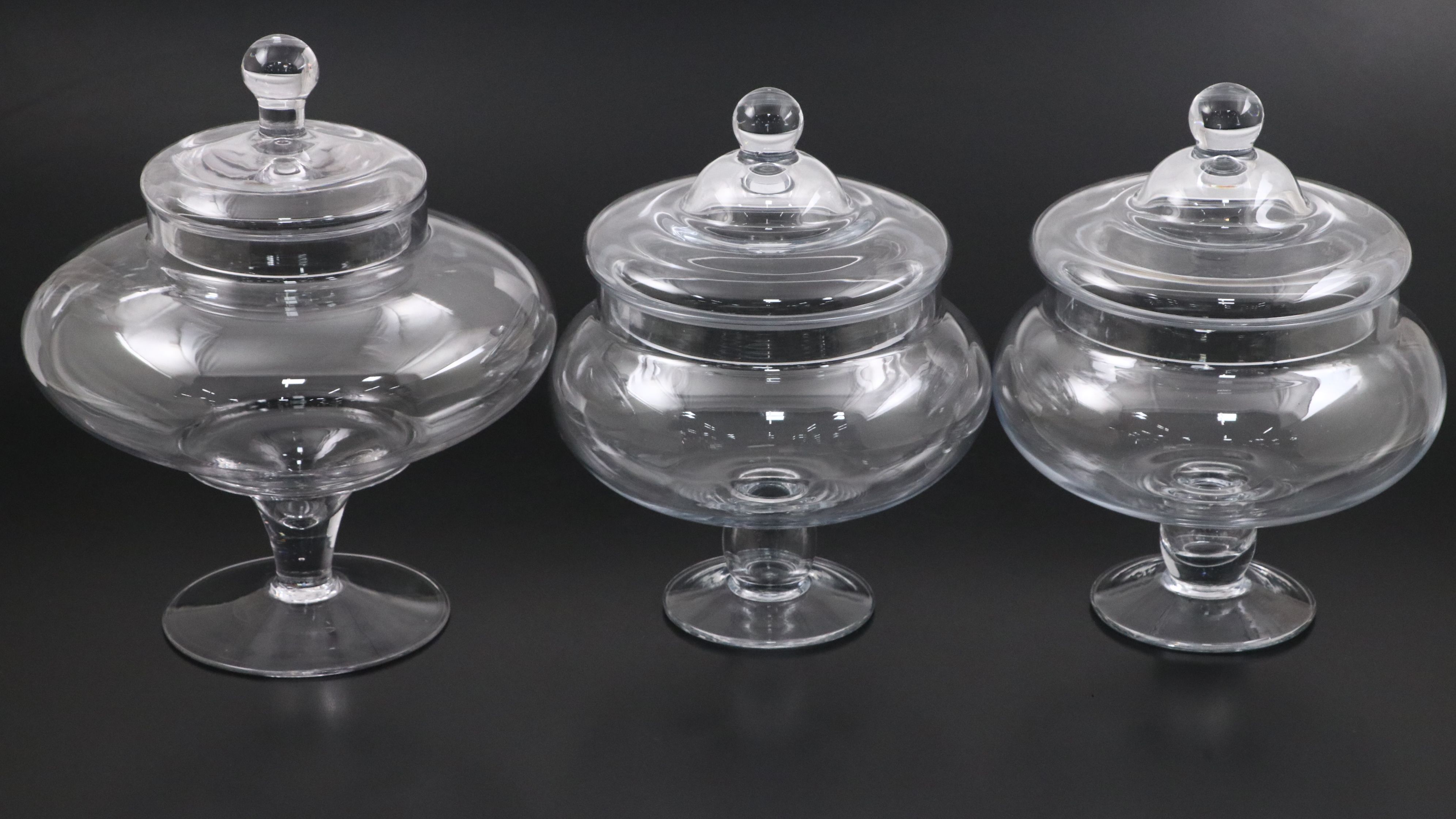 Three Clear Glass Apothecary Style Lidded Jars