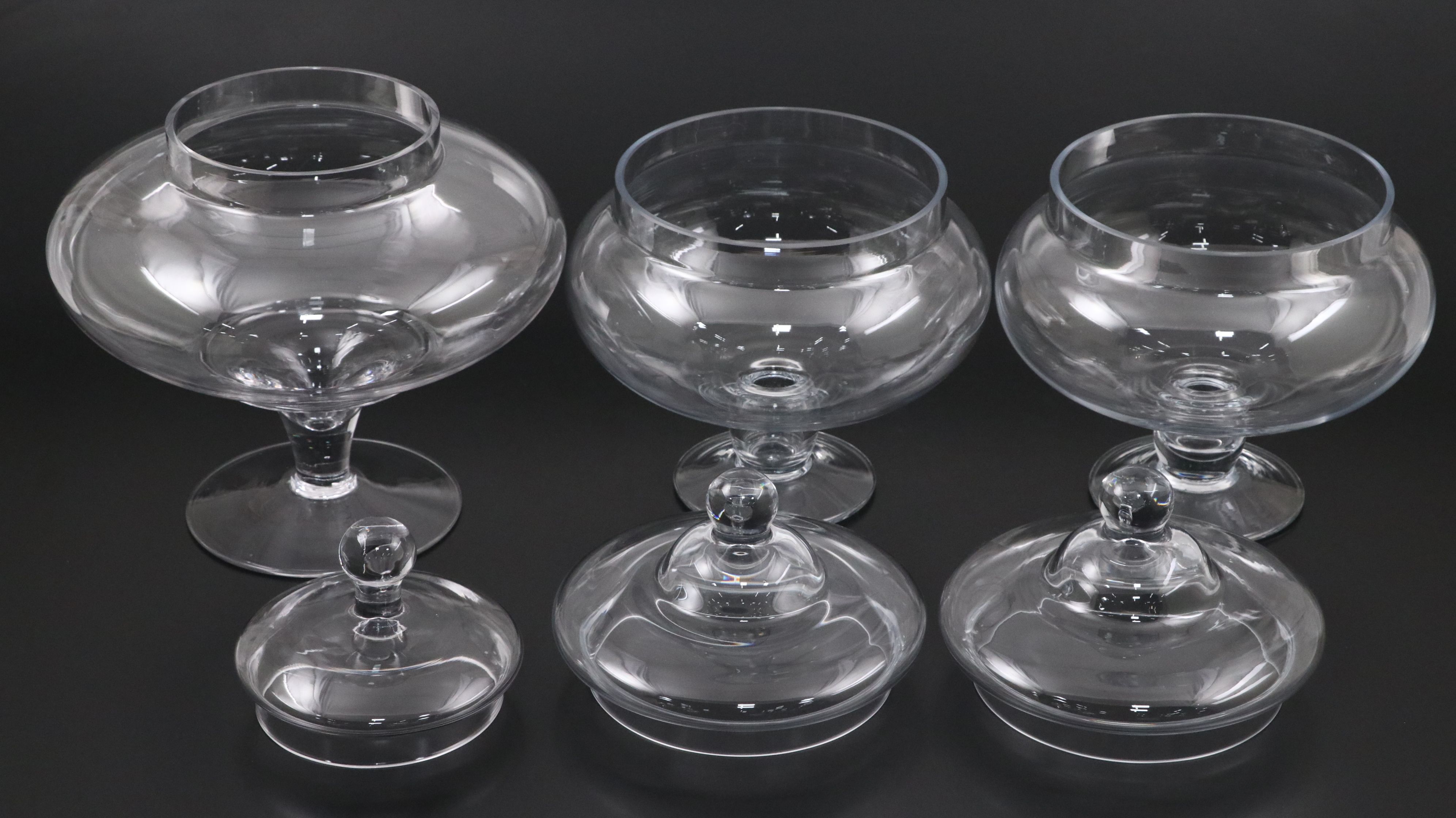 Three Clear Glass Apothecary Style Lidded Jars