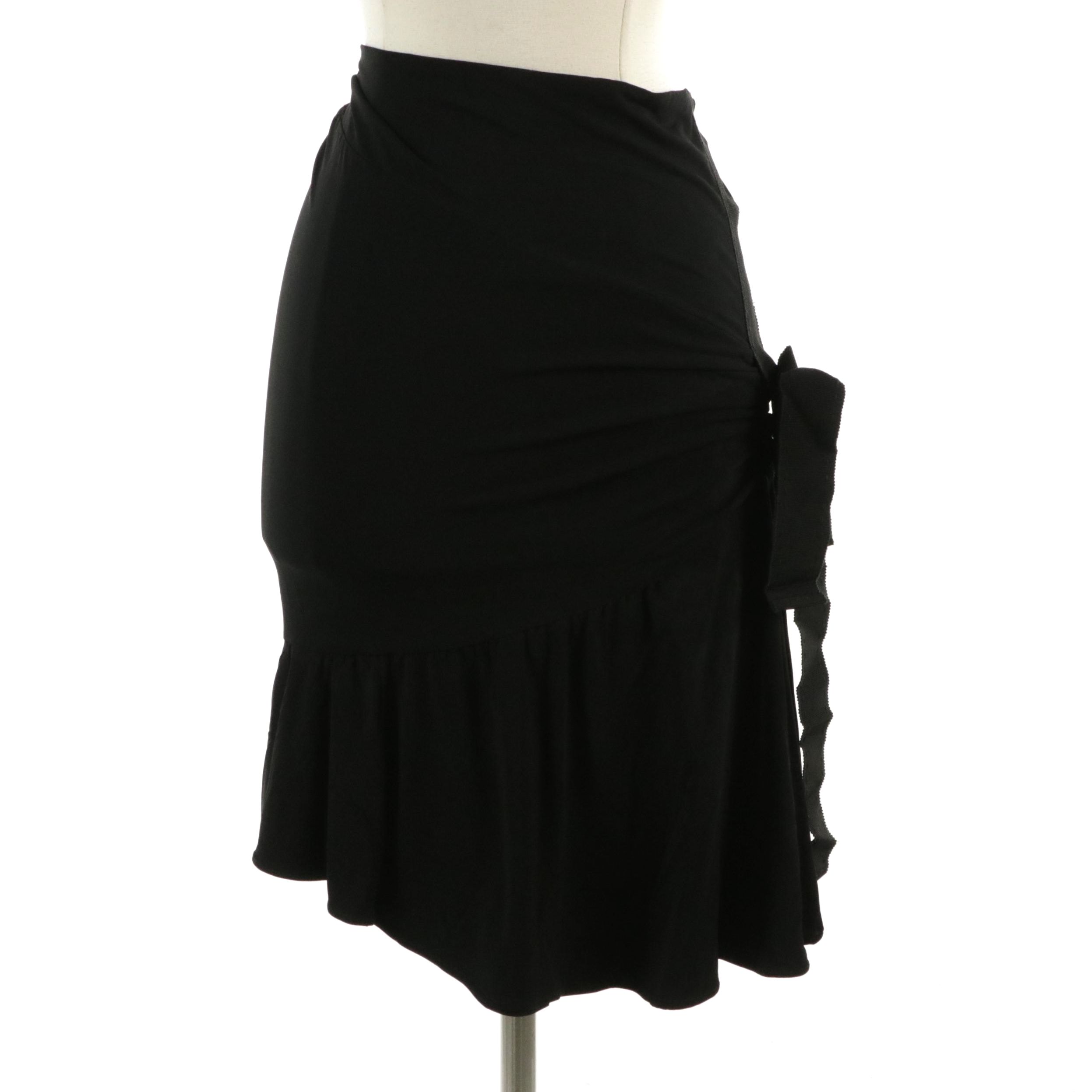 Roberto Cavalli Asymmetrical Draped Bow Skirt in Black Jersey Knit, With Tags
