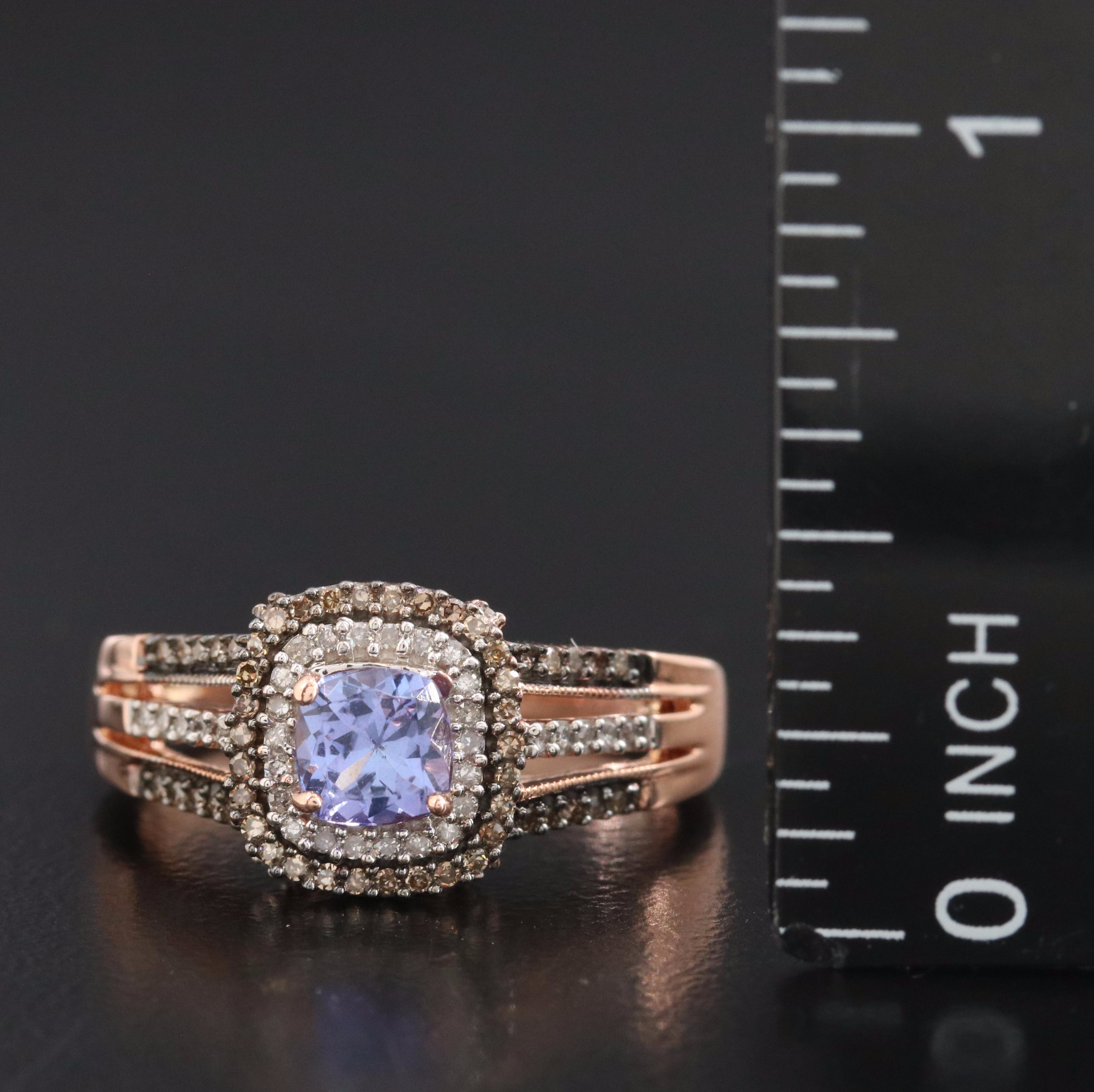 14K Rose Gold Tanzanite and Diamond Ring Featuring Fancy Brown