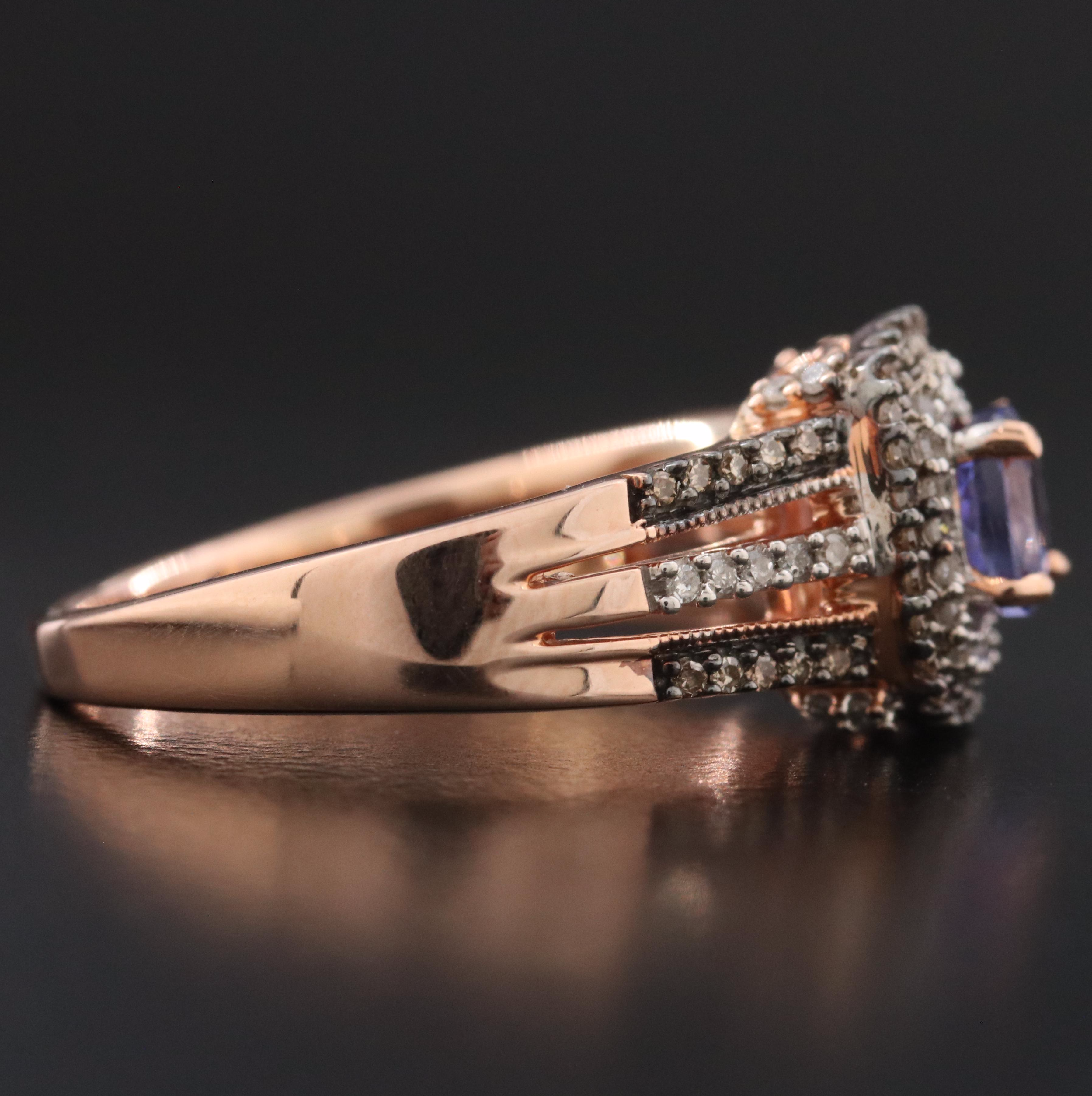 14K Rose Gold Tanzanite and Diamond Ring Featuring Fancy Brown