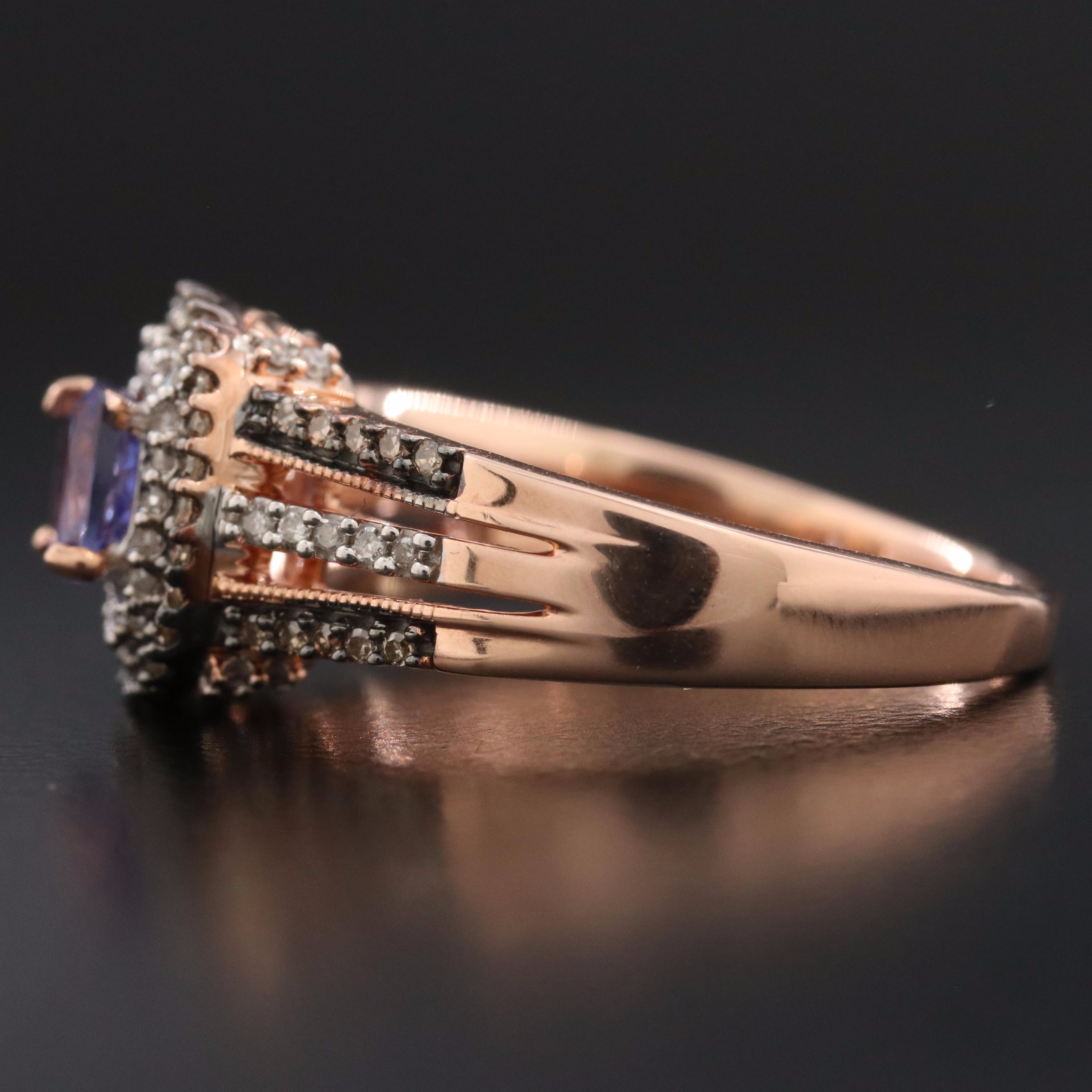 14K Rose Gold Tanzanite and Diamond Ring Featuring Fancy Brown