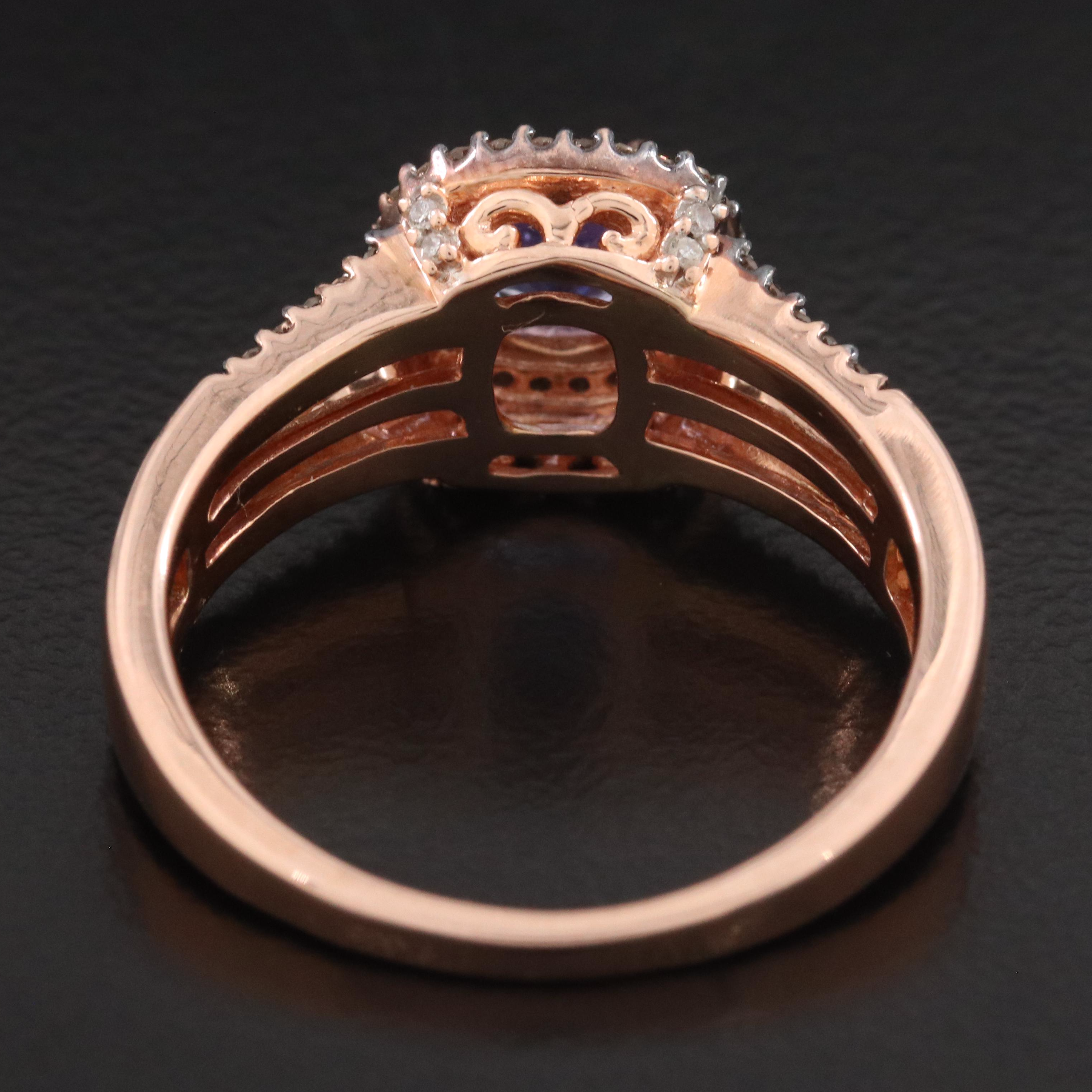 14K Rose Gold Tanzanite and Diamond Ring Featuring Fancy Brown