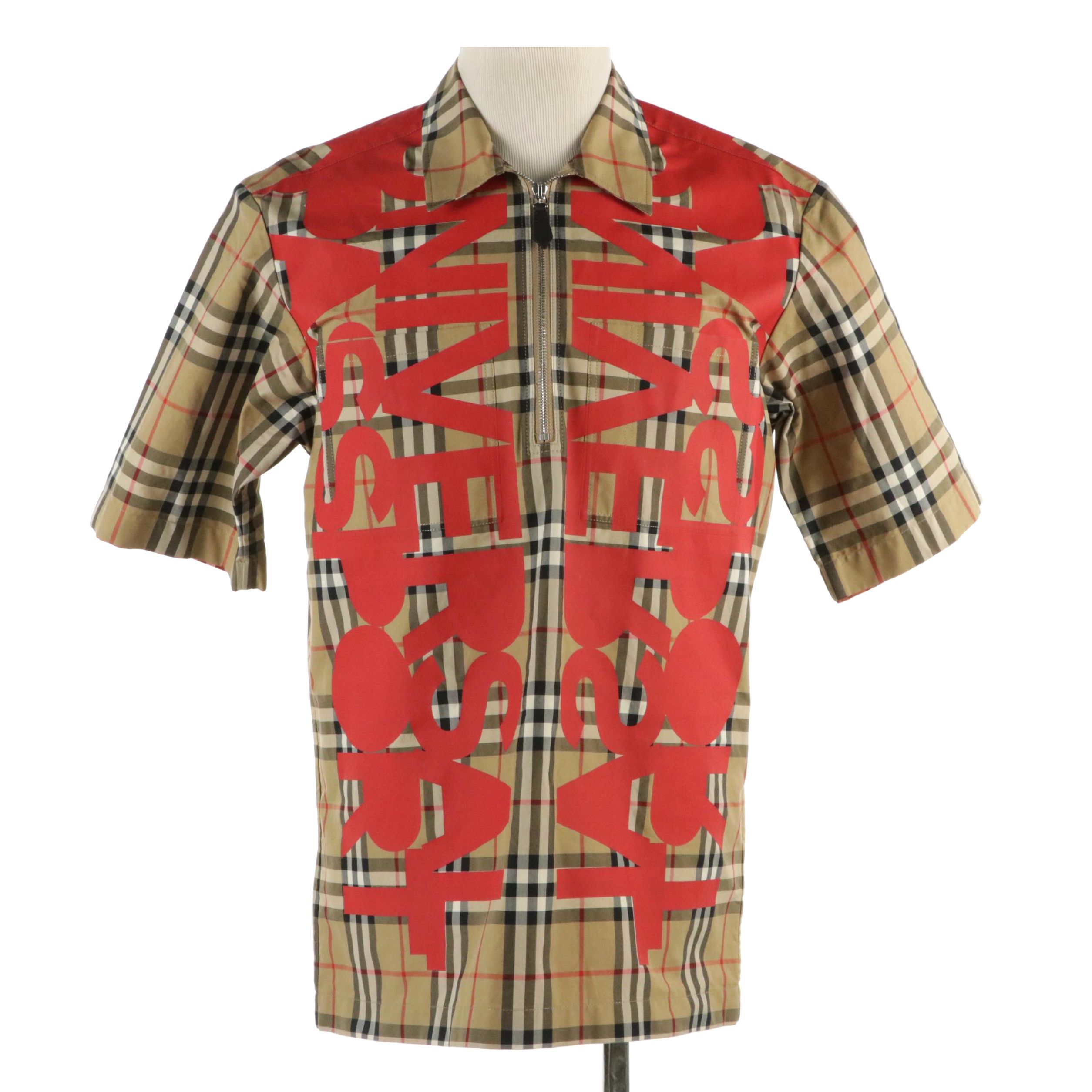 Men's Burberry Hadleigh Check Half-Zip Polo Shirt in "Archive Beige" Cotton