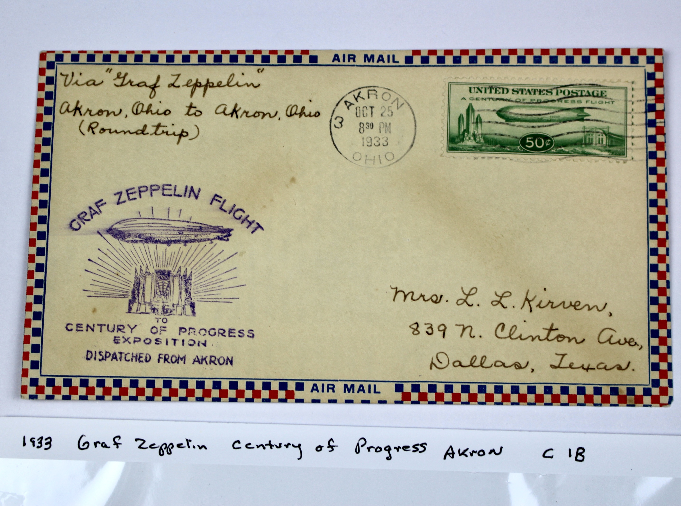 1933 Graf Zeppelin Postal Cover, Century of Progress