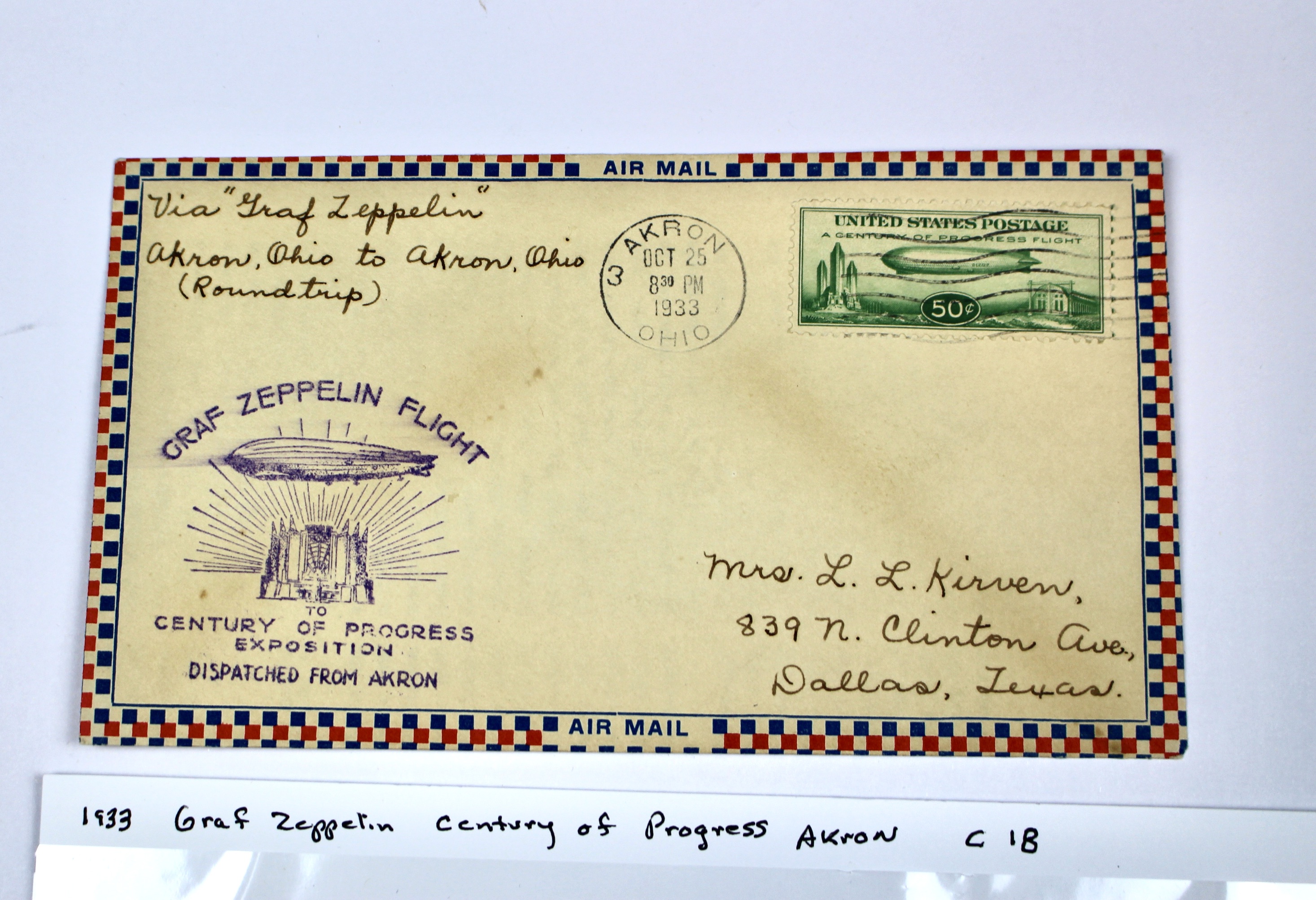 1933 Graf Zeppelin Postal Cover, Century of Progress