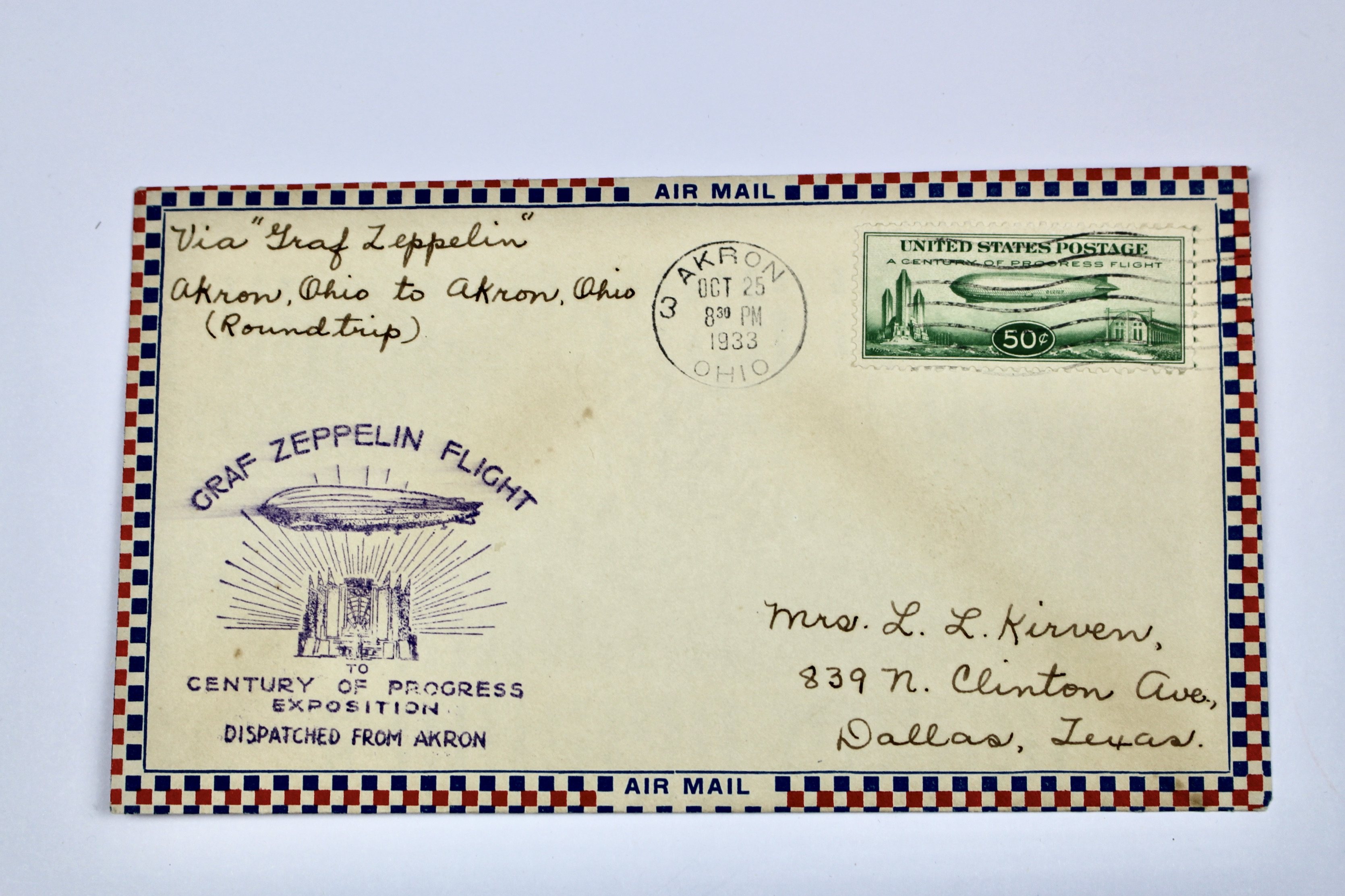 1933 Graf Zeppelin Postal Cover, Century of Progress