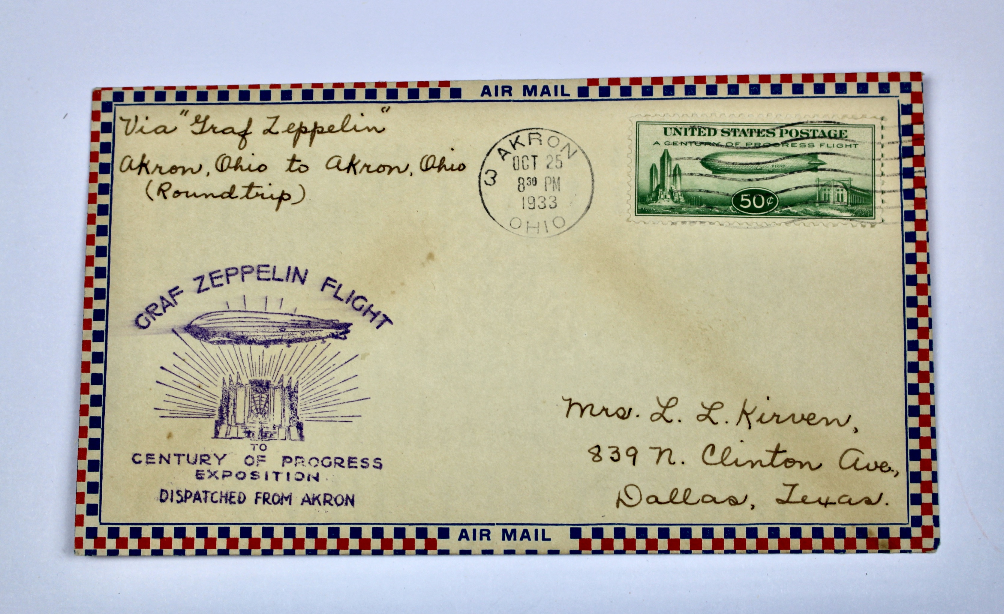 1933 Graf Zeppelin Postal Cover, Century of Progress