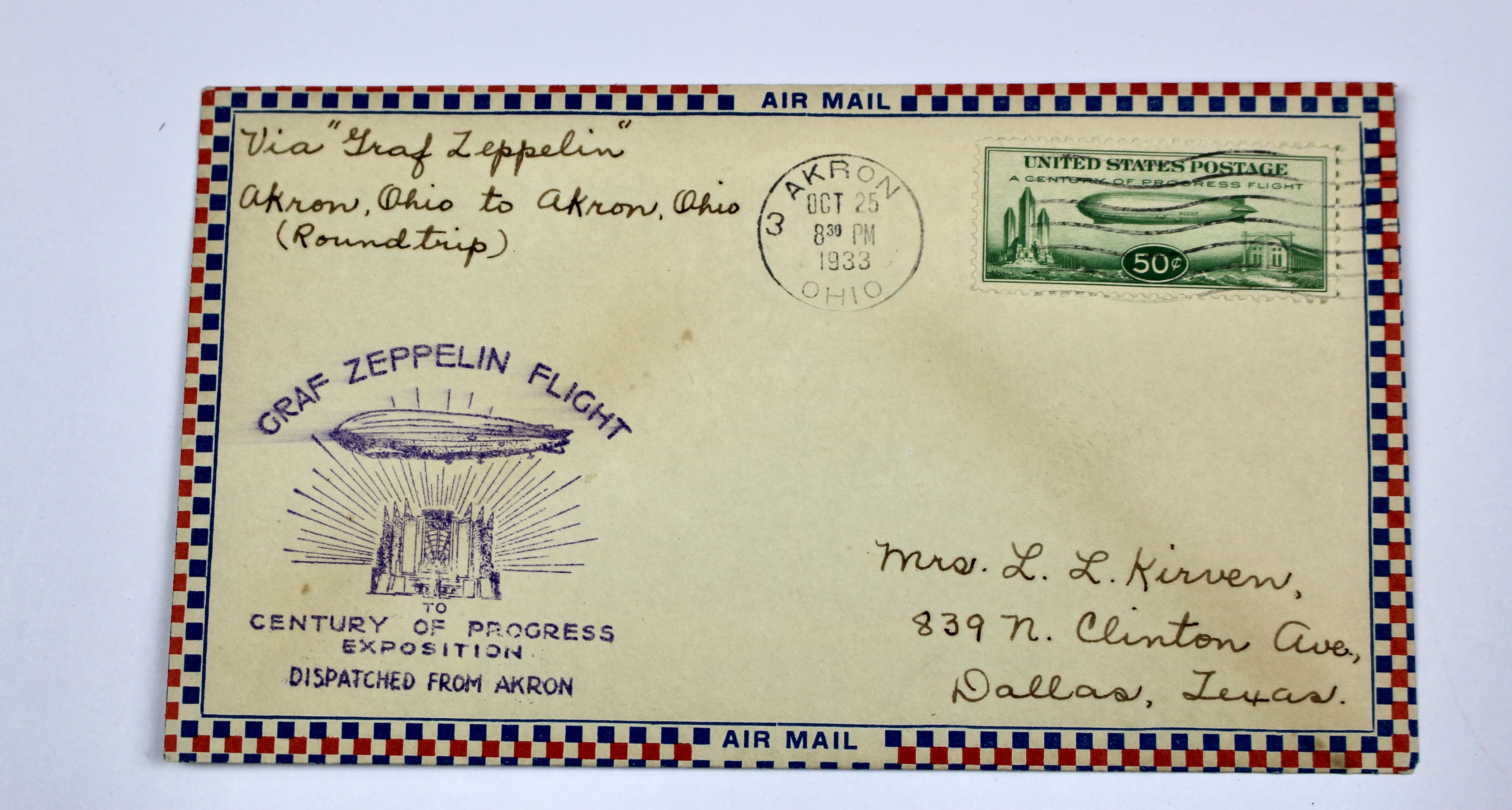1933 Graf Zeppelin Postal Cover, Century of Progress