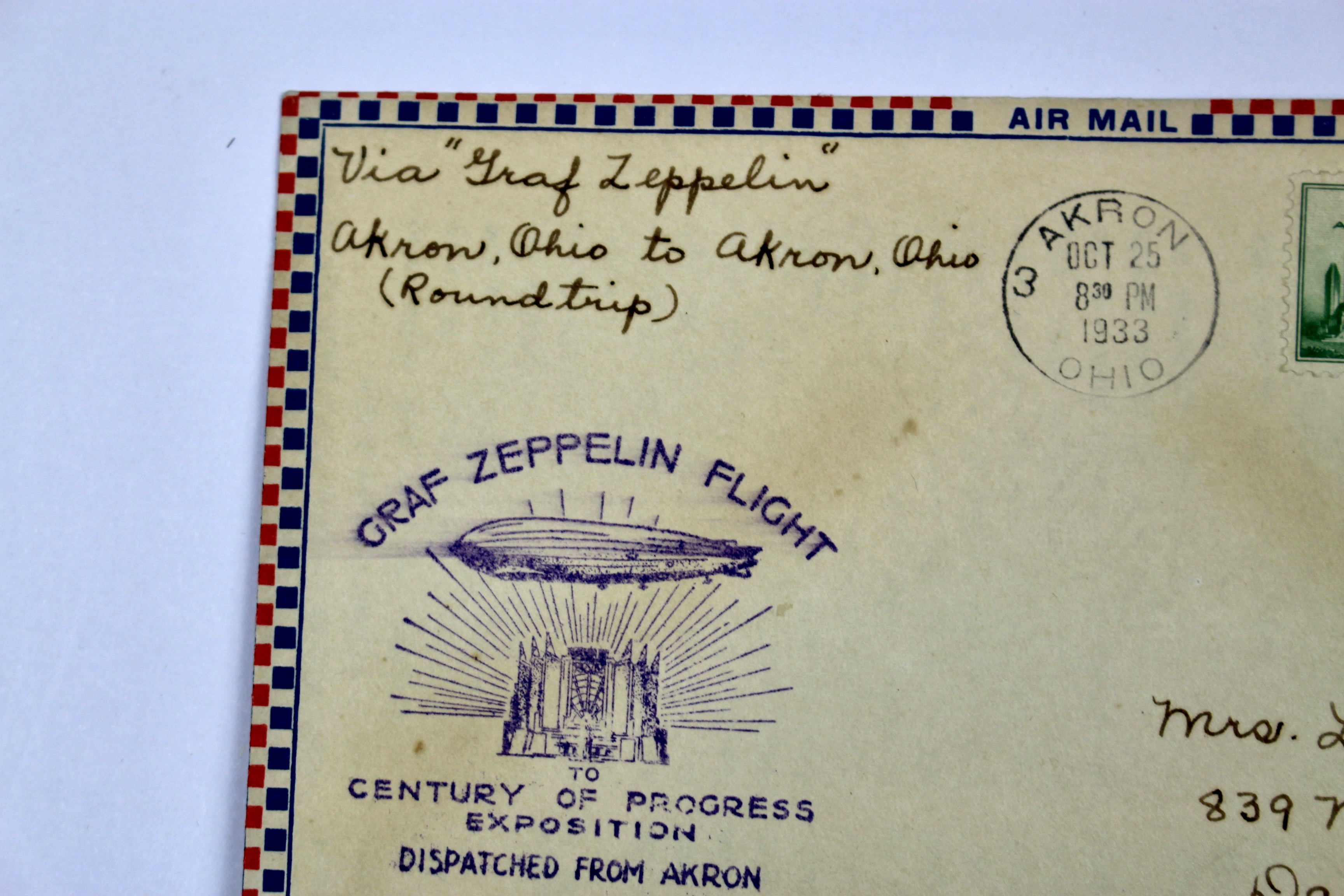 1933 Graf Zeppelin Postal Cover, Century of Progress