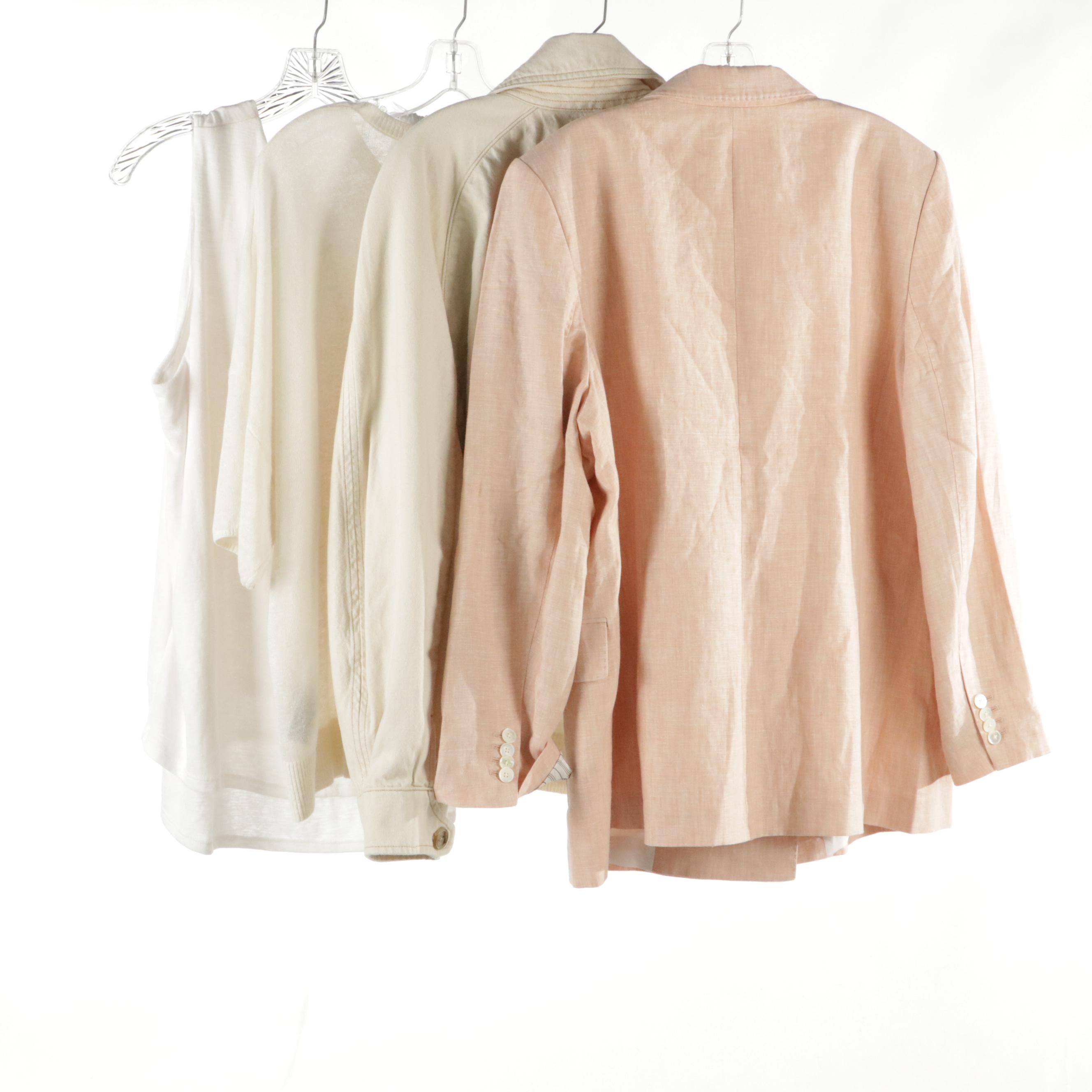 Banana Republic Linen Blazer, Cotton Denim Zip Jacket & Blouse With Chico's Top