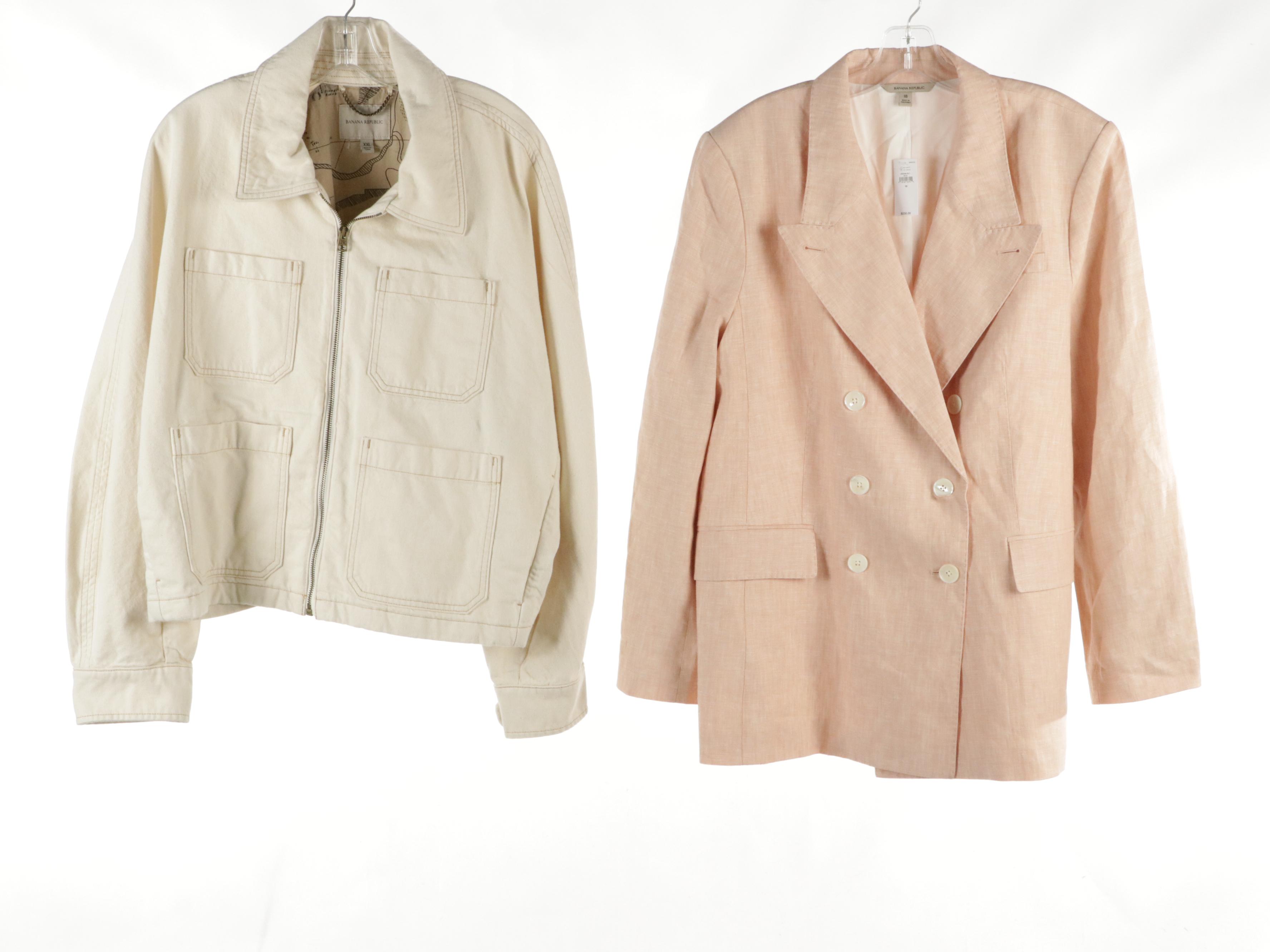 Banana Republic Linen Blazer, Cotton Denim Zip Jacket & Blouse With Chico's Top